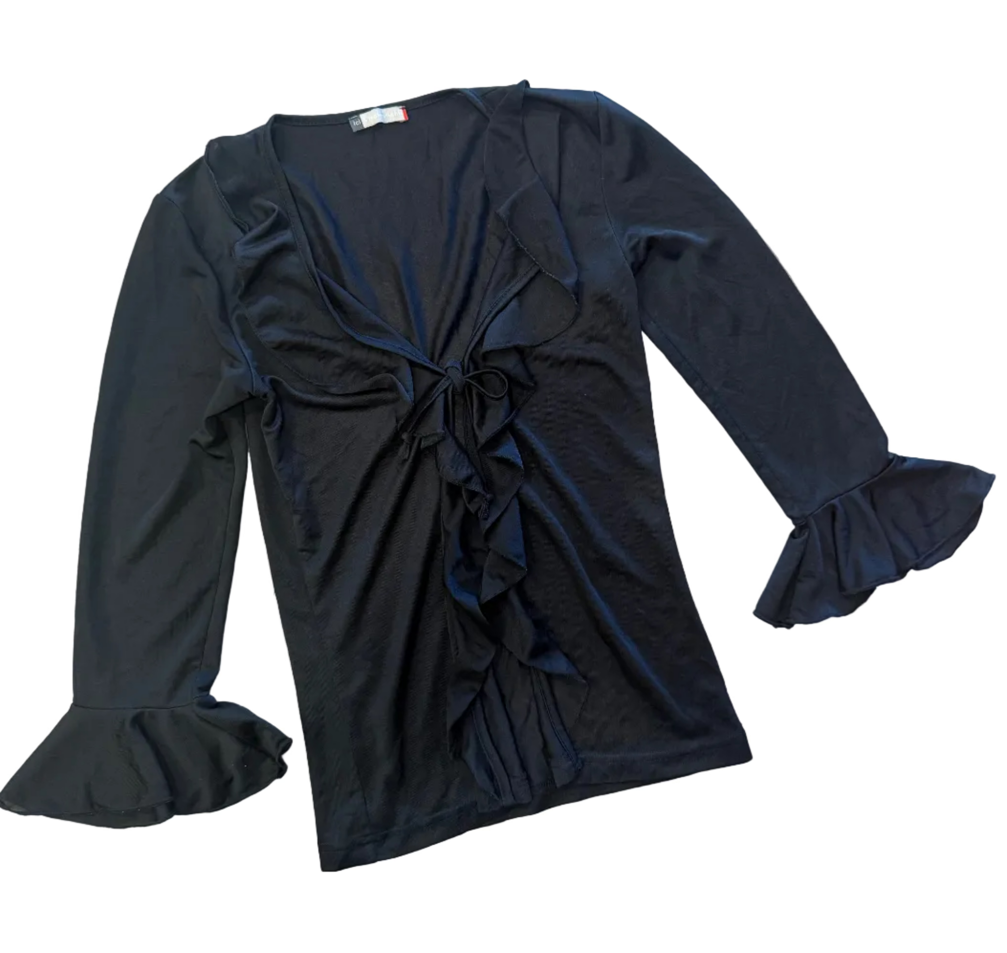 Y2K Black Sheer Ruffle Tie Top