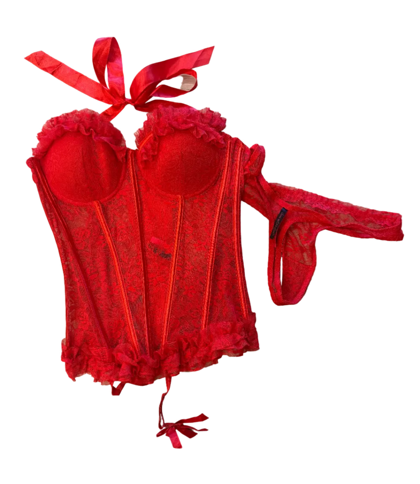 Red Lace Corset Set