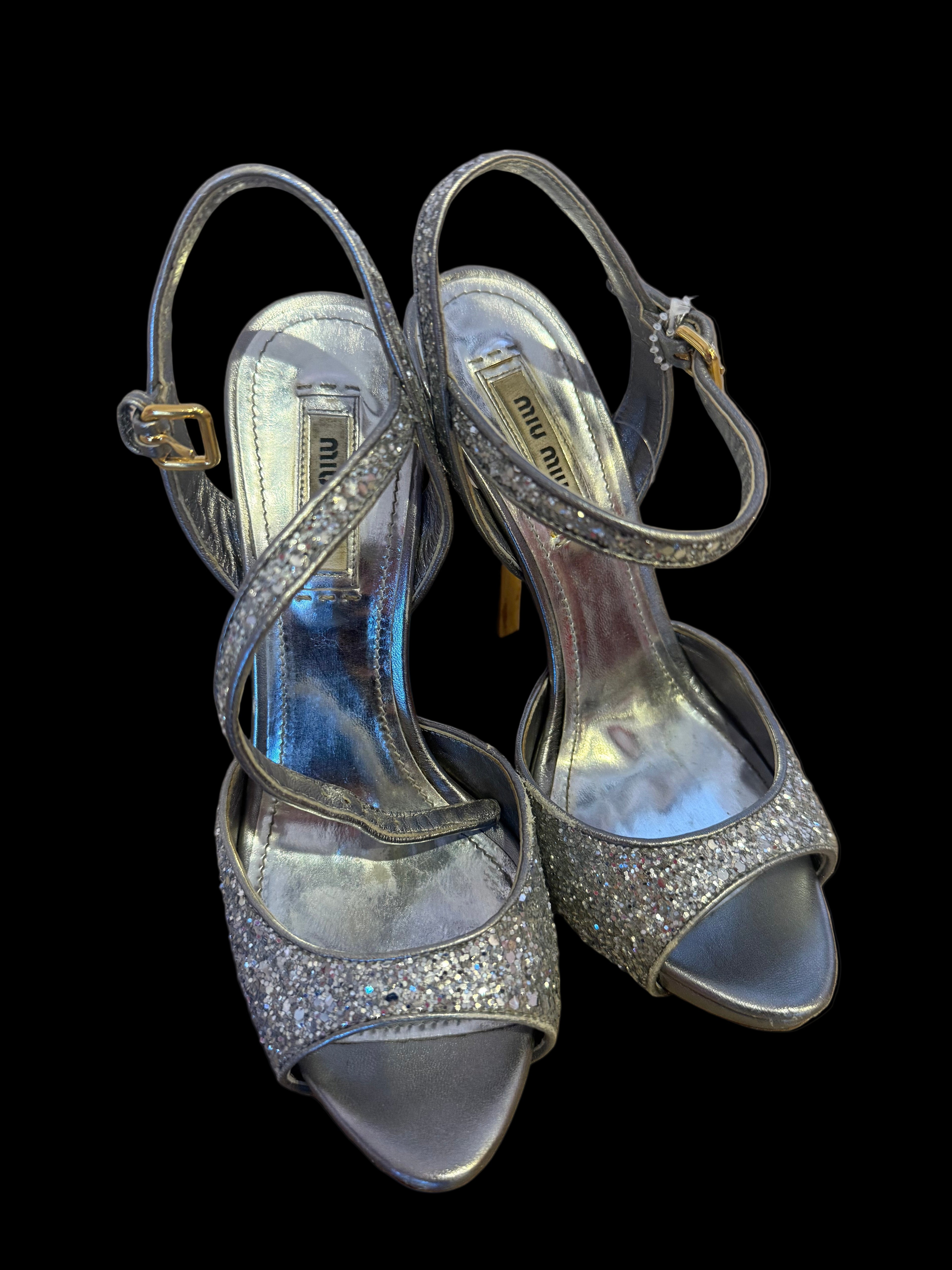 Miu Miu Silver Sparkle Heels