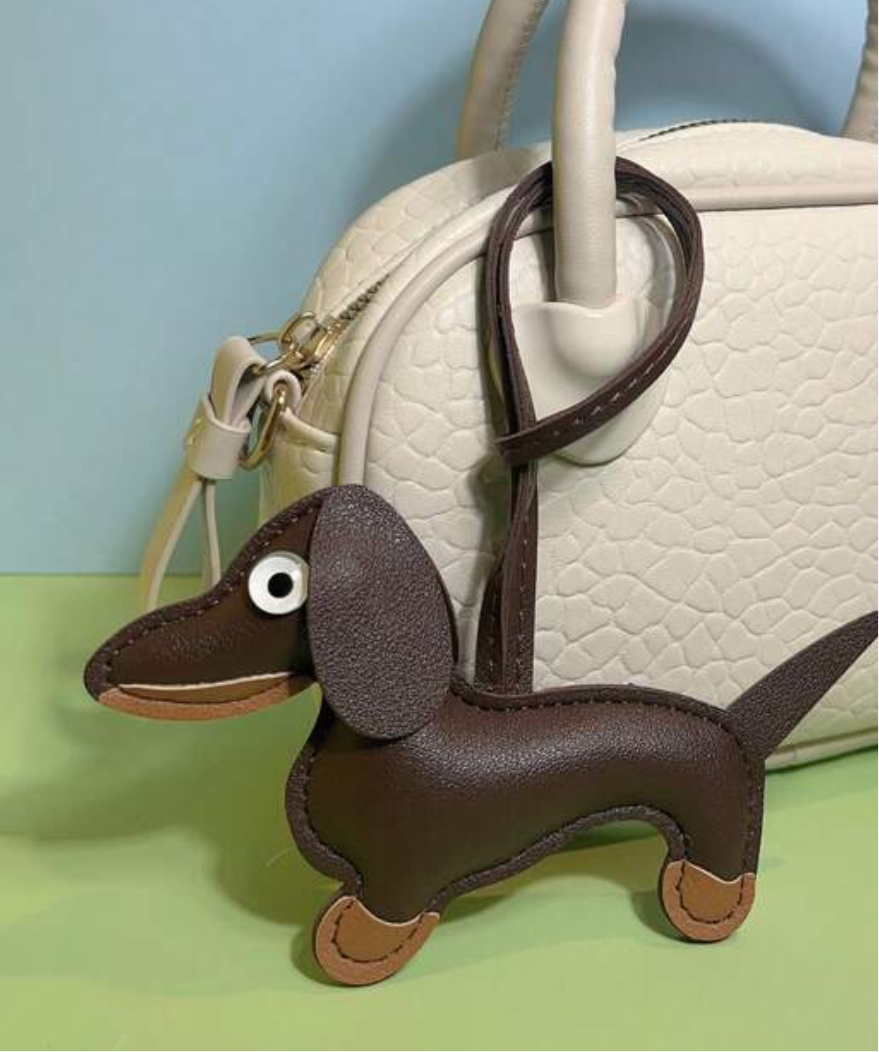 Faux Leather Wiener Dog Bag Charm