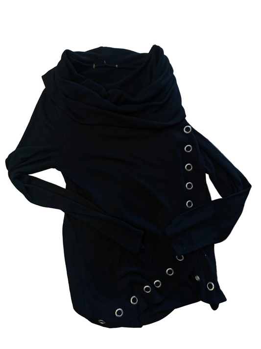 Y2K Black Off-Shoulder Tunic with Oversized Grommets