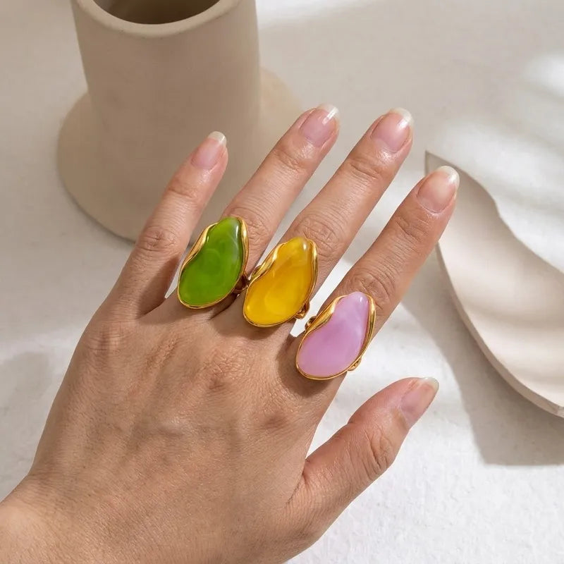 Statement Resin-Inlay 18K Stainless Steel Ring