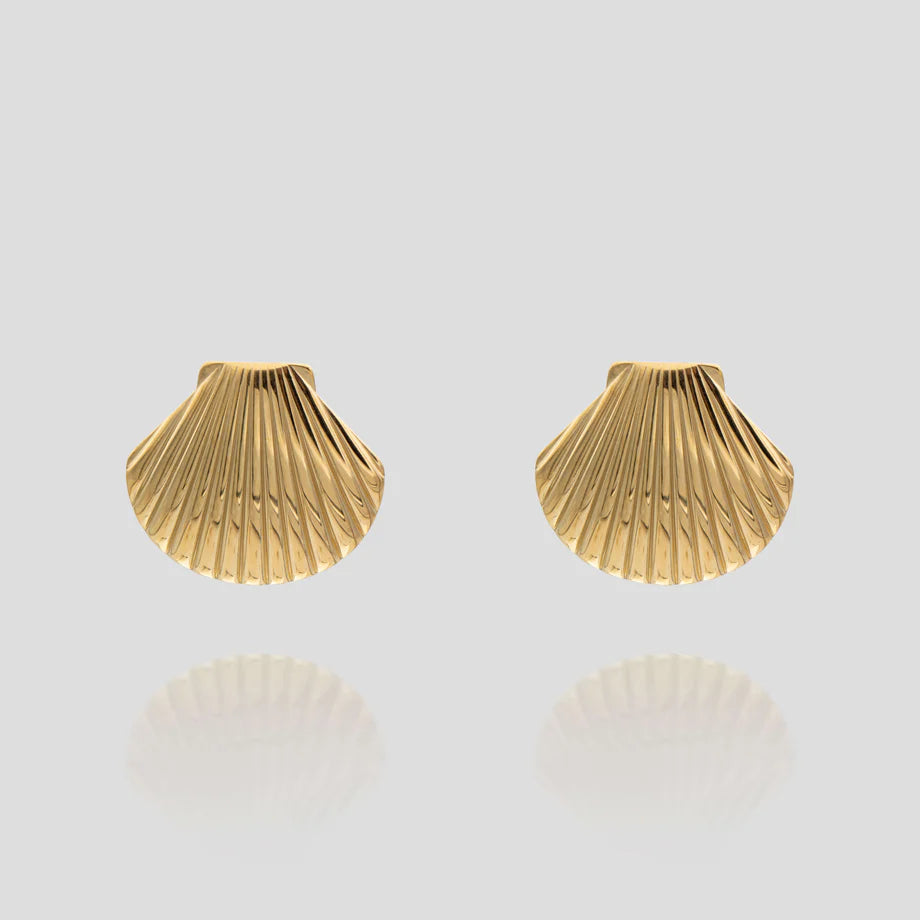 Gold Clamshell Earrings