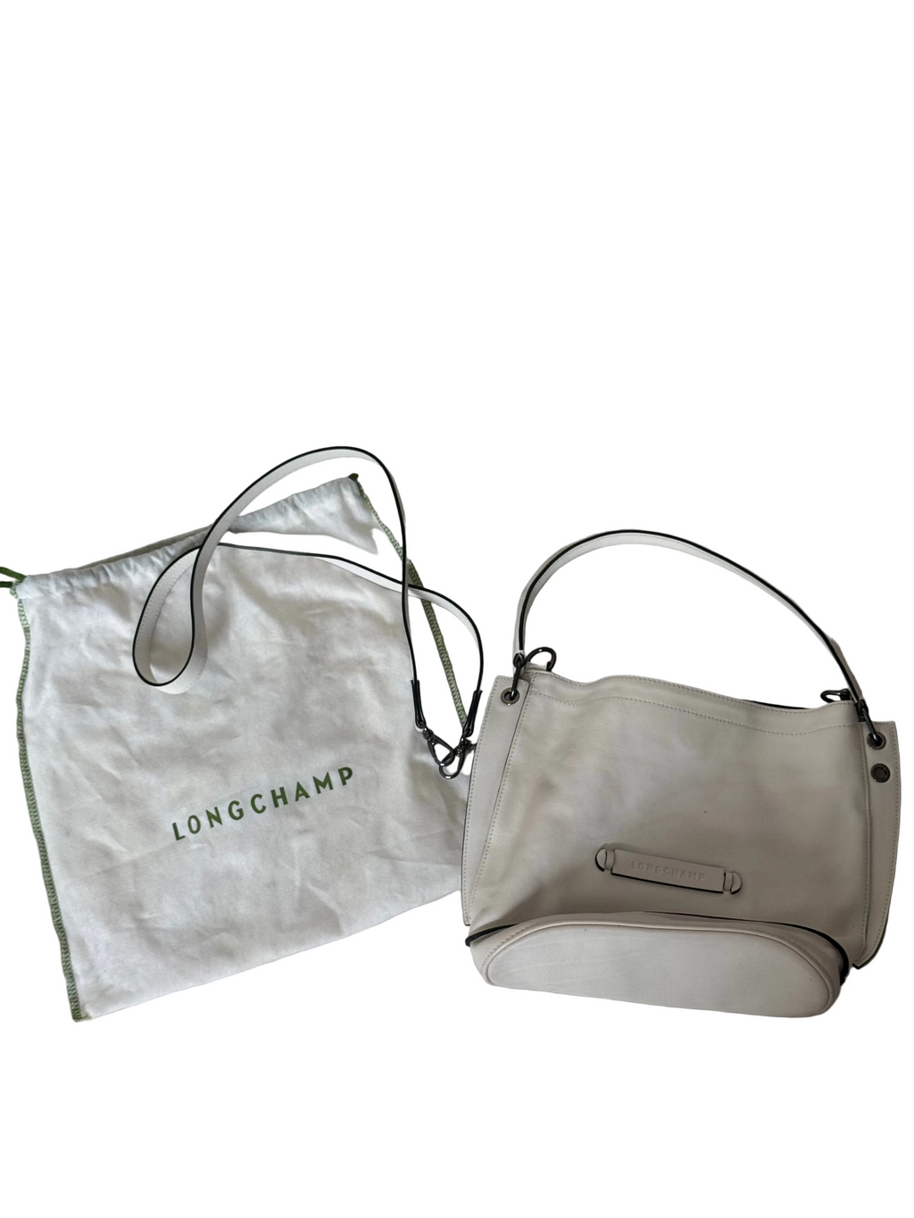 Y2K White Longchamp Leather Bucket Bag