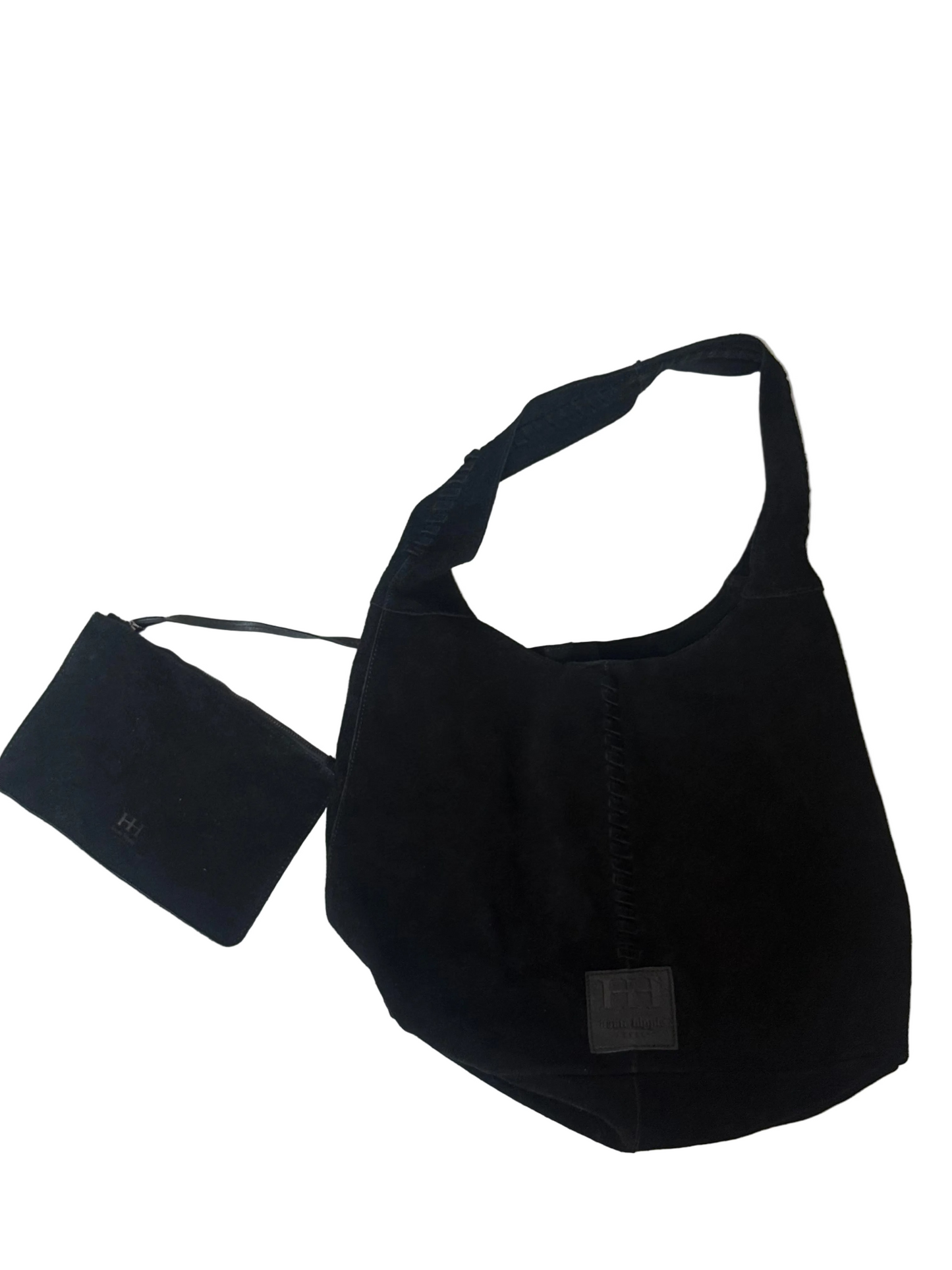 Haute Hippie Roomie Black Suede Tote with Attached Wristlet