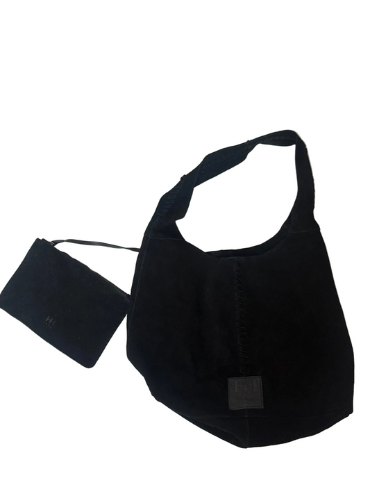 Haute Hippie Roomie Black Suede Tote with Attached Wristlet