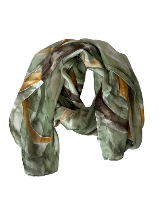 Vintage Green Watercolor Satin Scarf