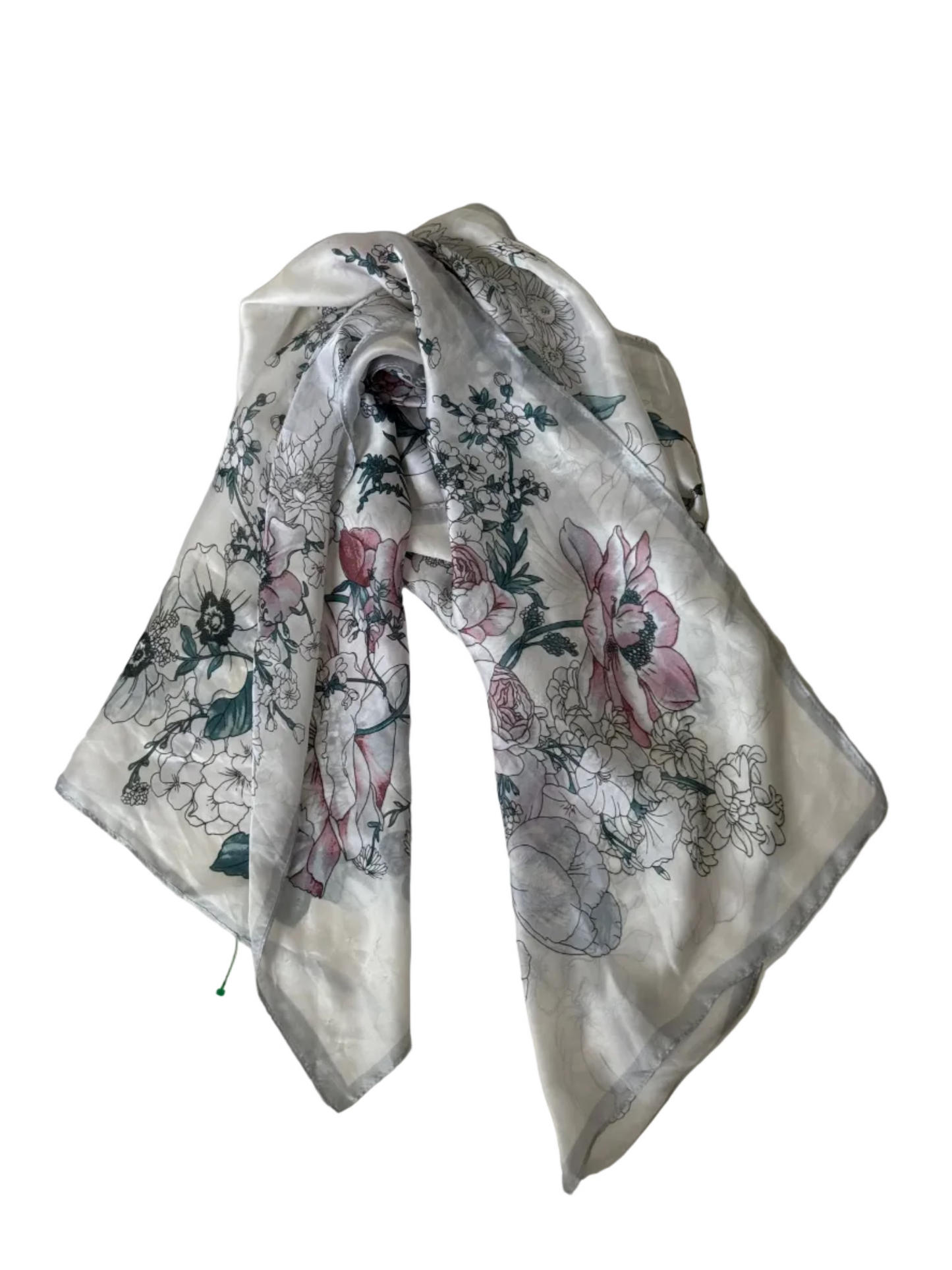 Y2K Vince Camuto White Satin Floral Scarf