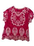 Vintage Pink Linen Hand-Embroidered Floral Top