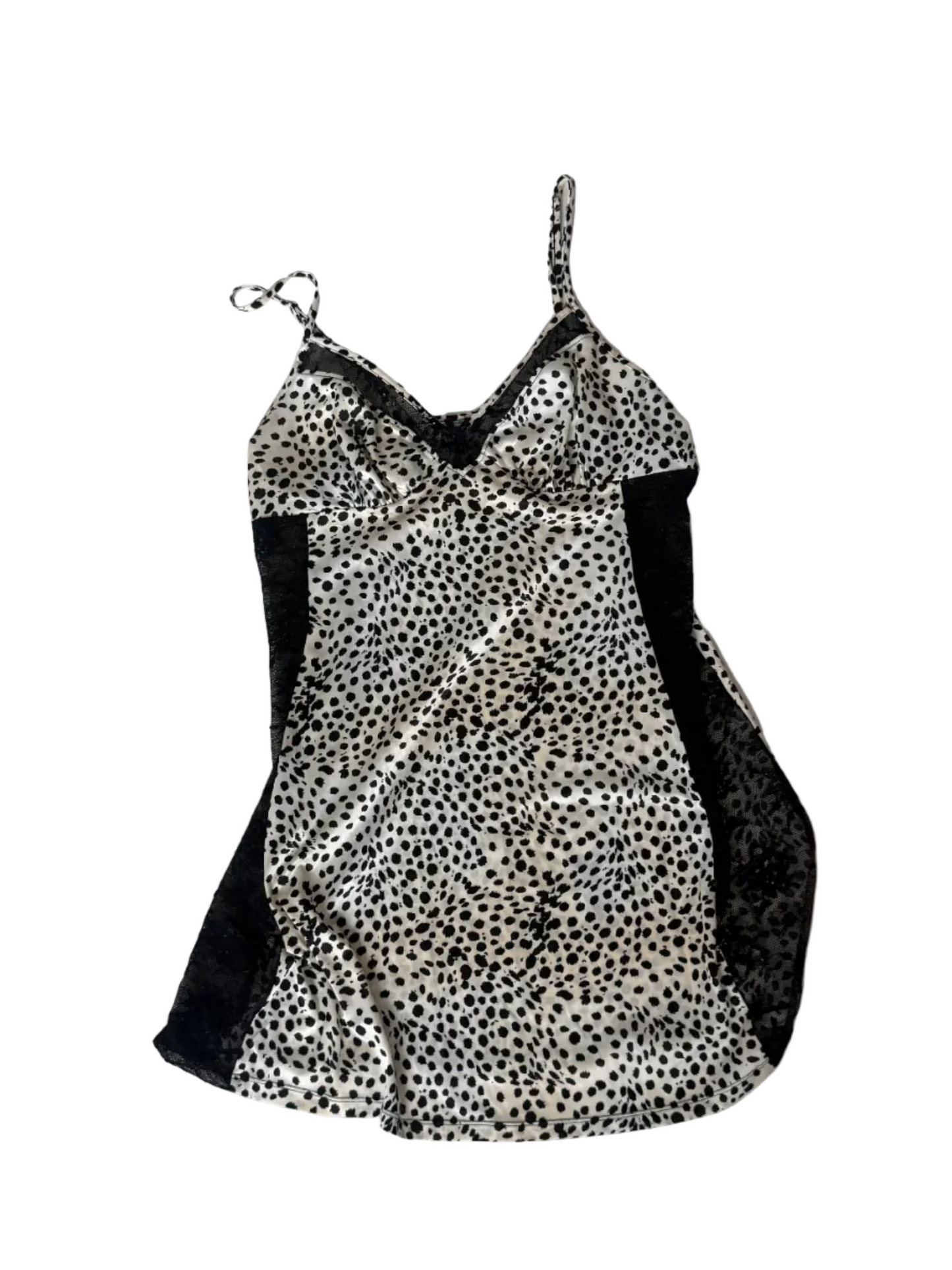 Y2K White Leopard Satin Lace Slip Dress