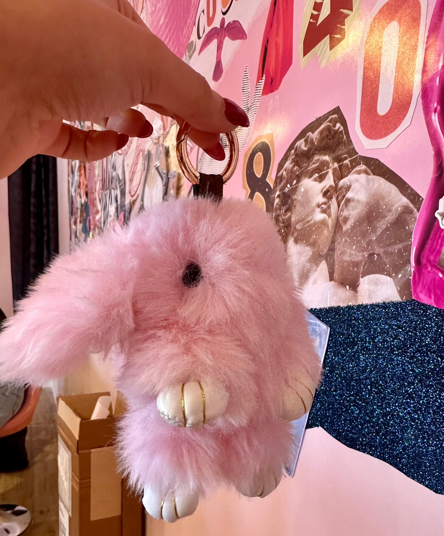 Pink Fuzzy Bunny Bag Charm