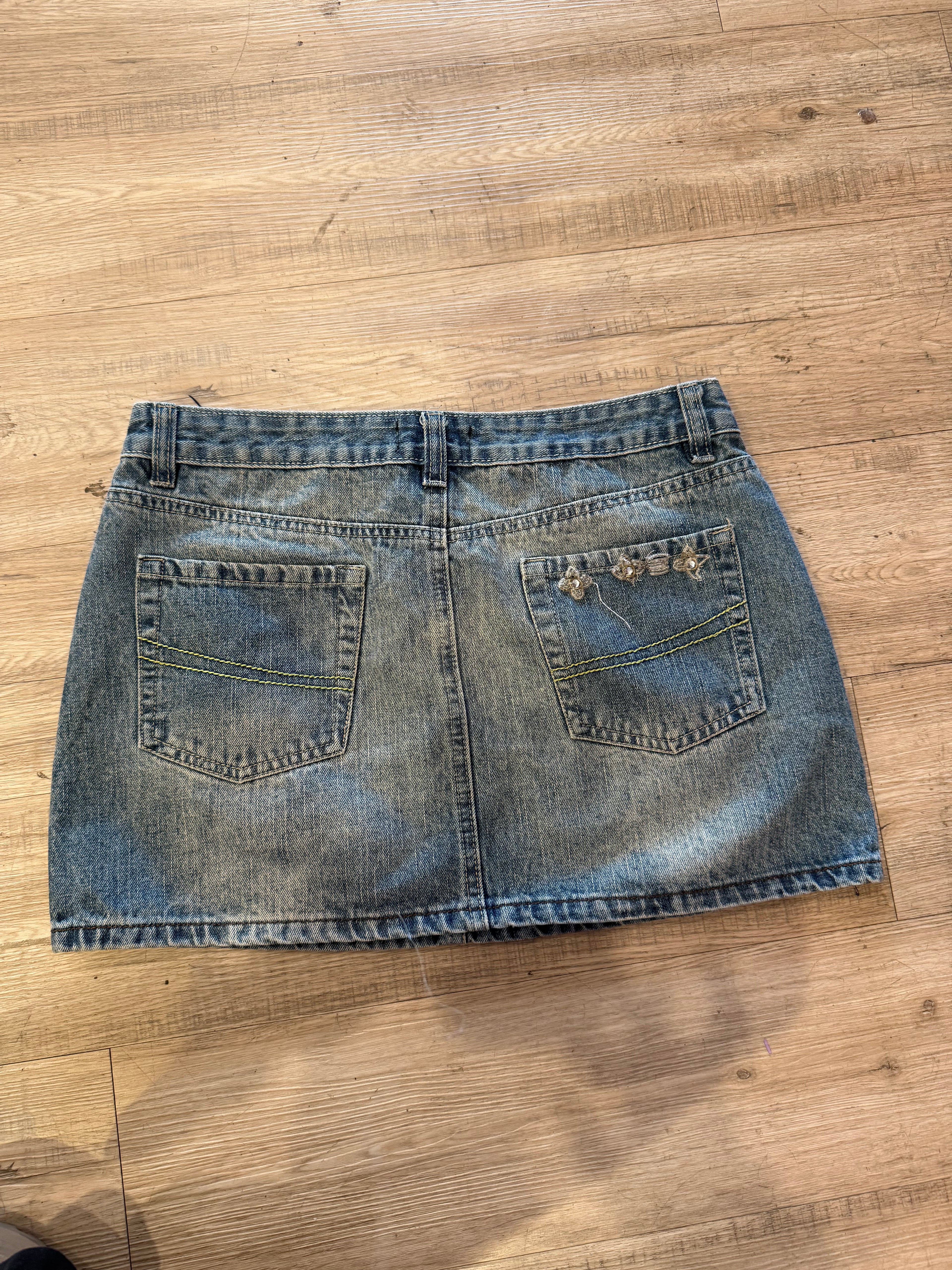 Authentic Y2K Hand-Beaded Denim Mini Skirt
