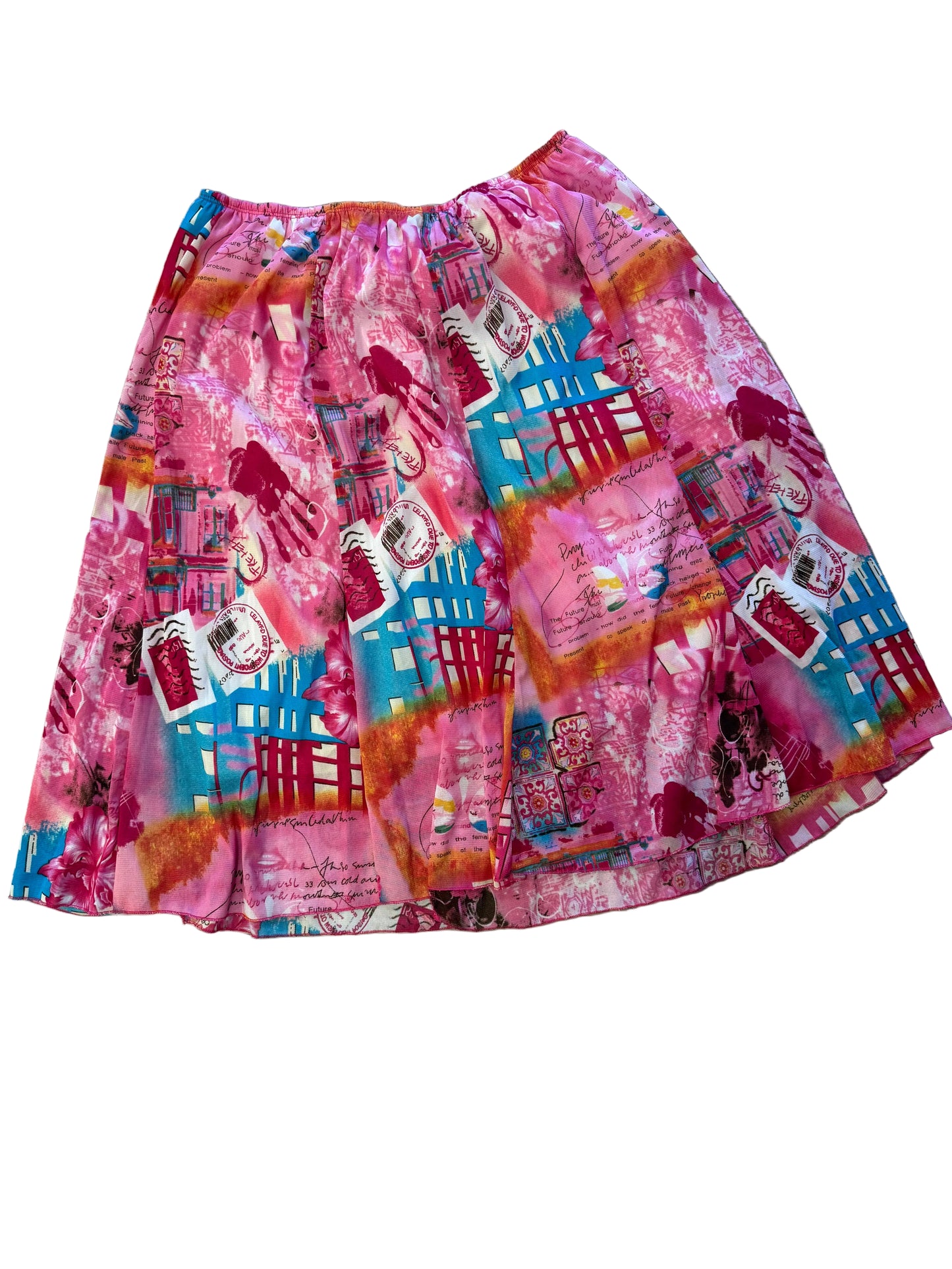 Y2K Hot Pink Printed Flowy Midi Skirt