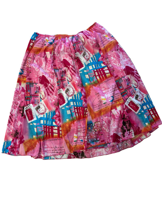 Y2K Hot Pink Printed Flowy Midi Skirt