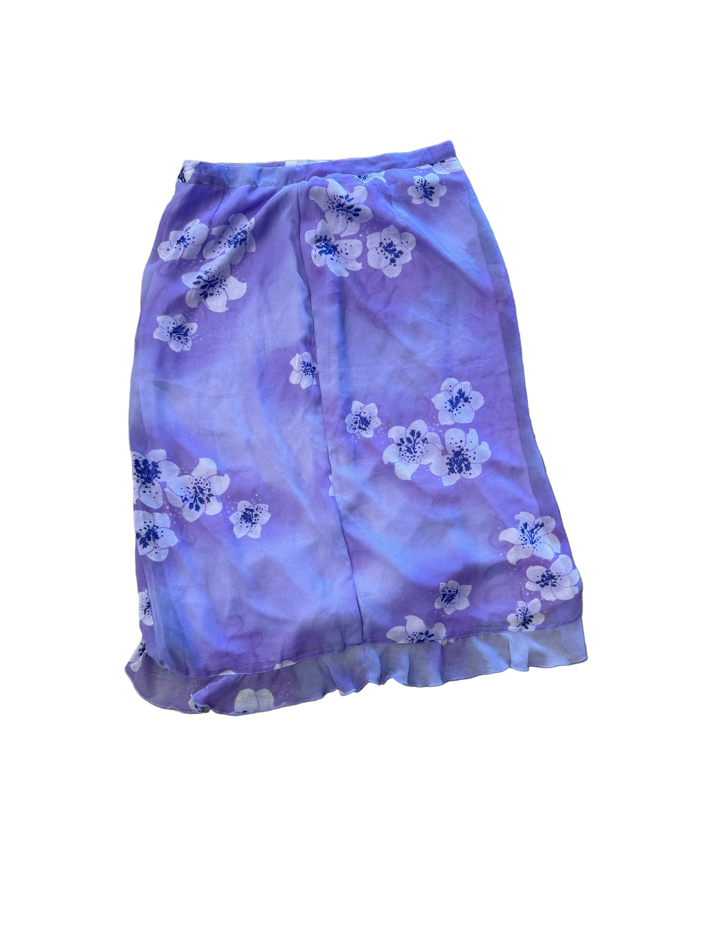European Vintage Lavender Floral Chiffon Midi Skirt