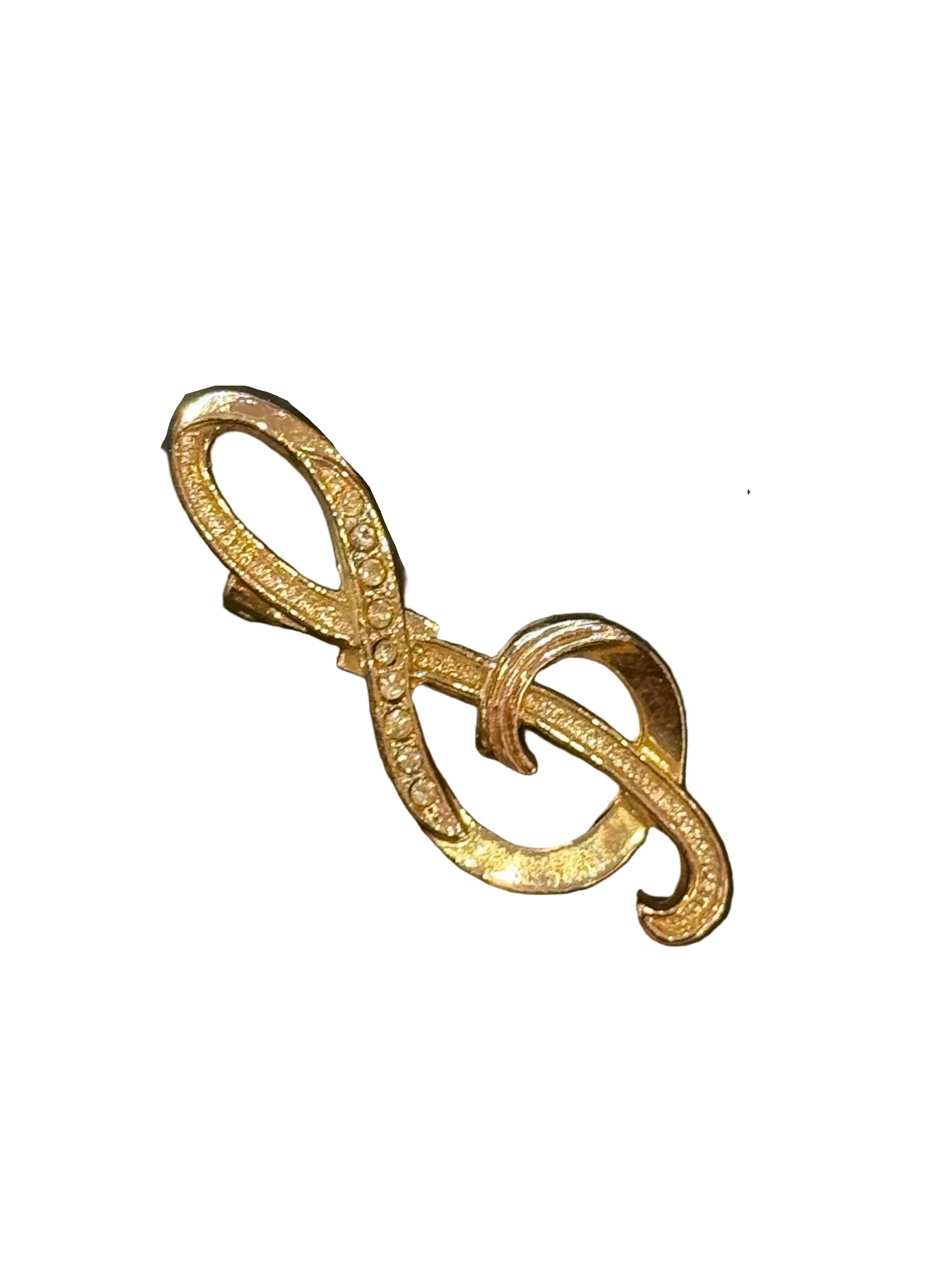 Vintage Gold Rhinestone Treble Clef Brooch – Music Note Pin | One-of-a-Kind 90s Jewelry