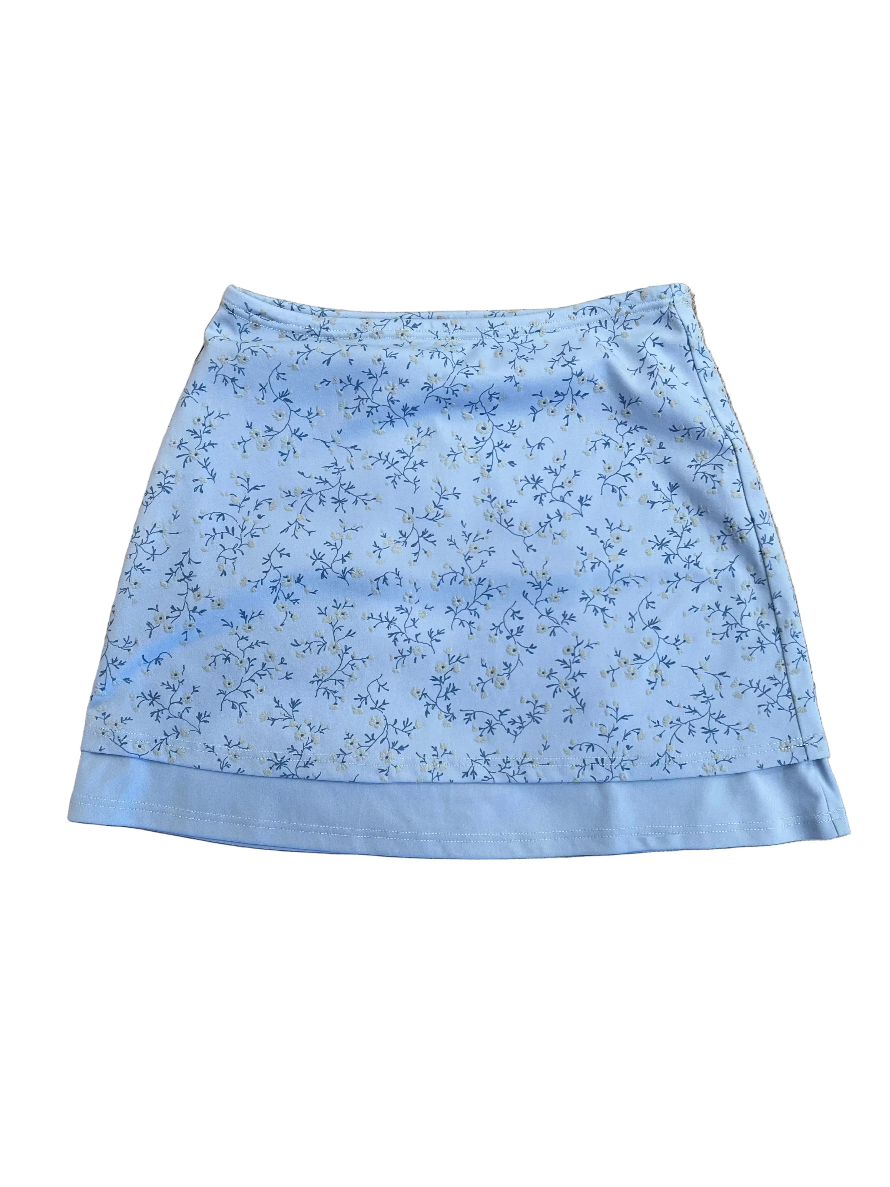 Y2K Baby Blue Floral Denim Stretch Mini Skirt