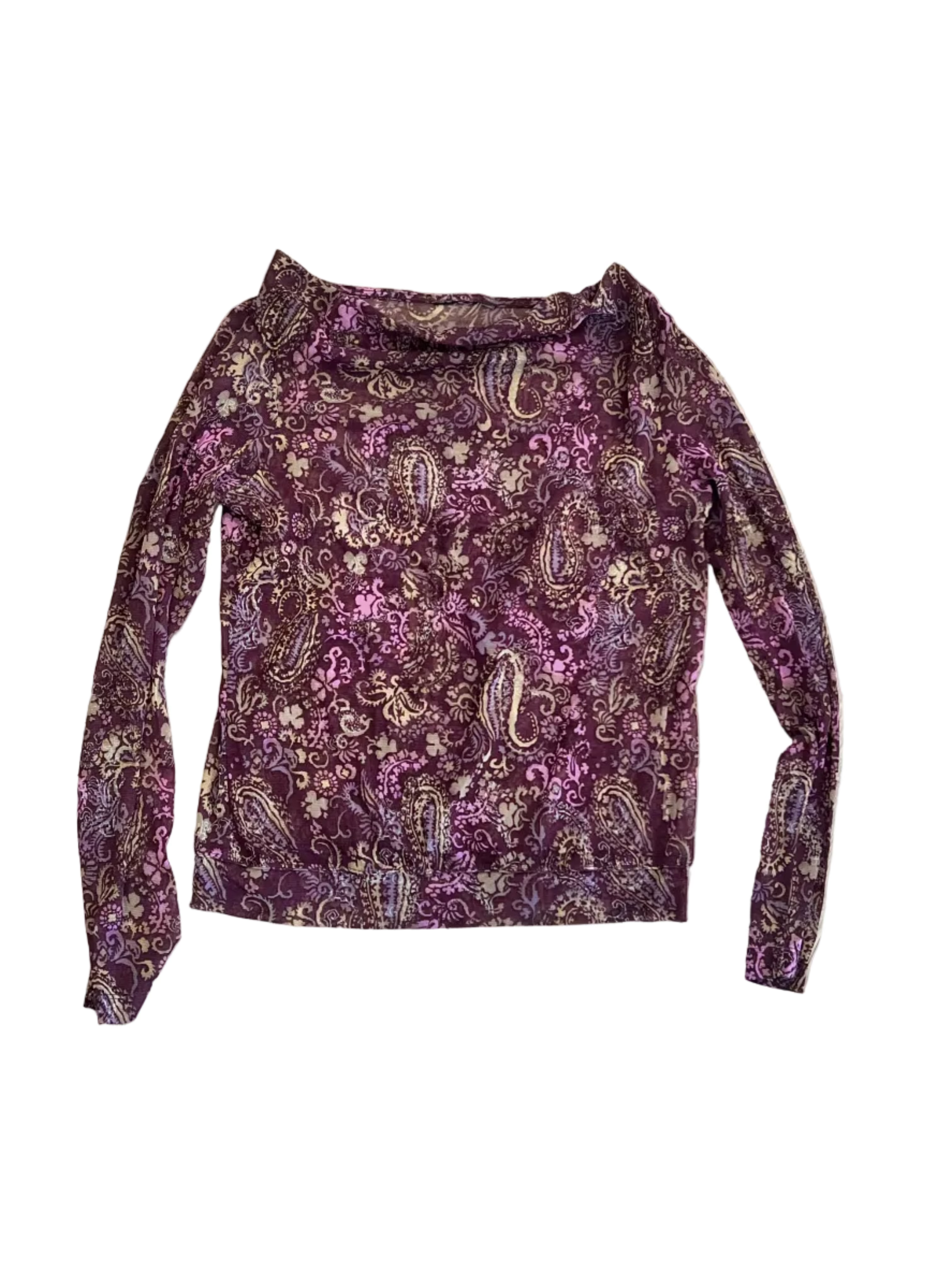 Sheer Purple Paisley Off-Shoulder Vintage European Top