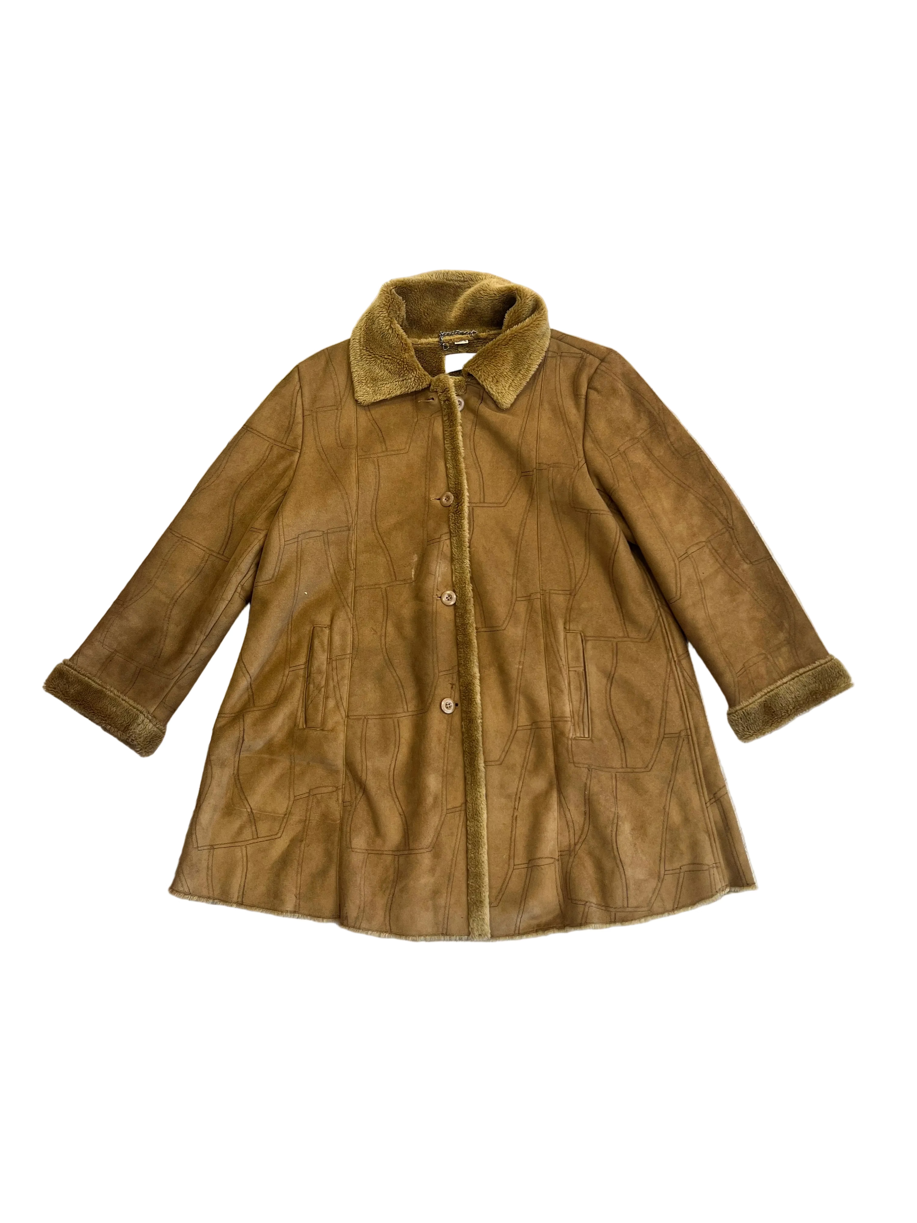 Vintage European Faux Suede & Fur Long Brown Coat
