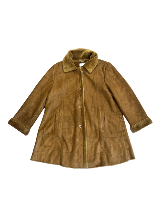 Vintage European Faux Suede & Fur Long Brown Coat