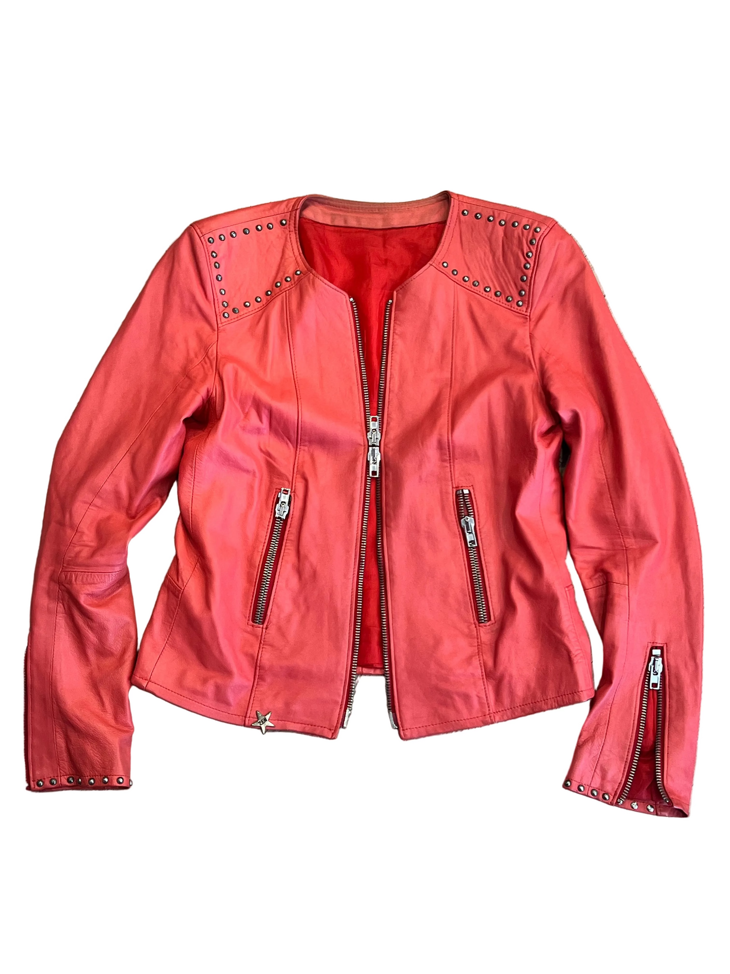 ZEN Vintage Italian Pink Studded Leather Jacket (100% Genuine Leather)