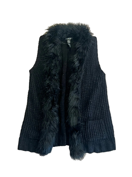 Style & Co Petite Y2K Black Faux Fur Sweater Vest