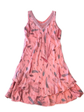 Camise Vintage Pink Floral, Ruffled Hem Linen Maxi Dress