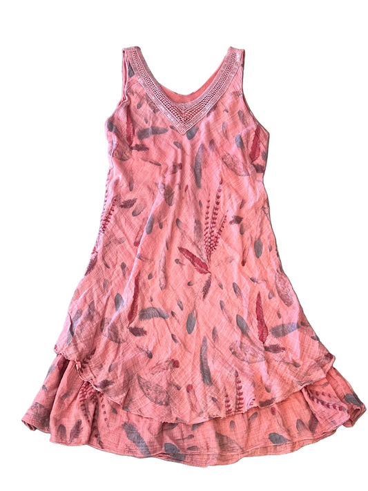 Camise Vintage Pink Floral, Ruffled Hem Linen Maxi Dress