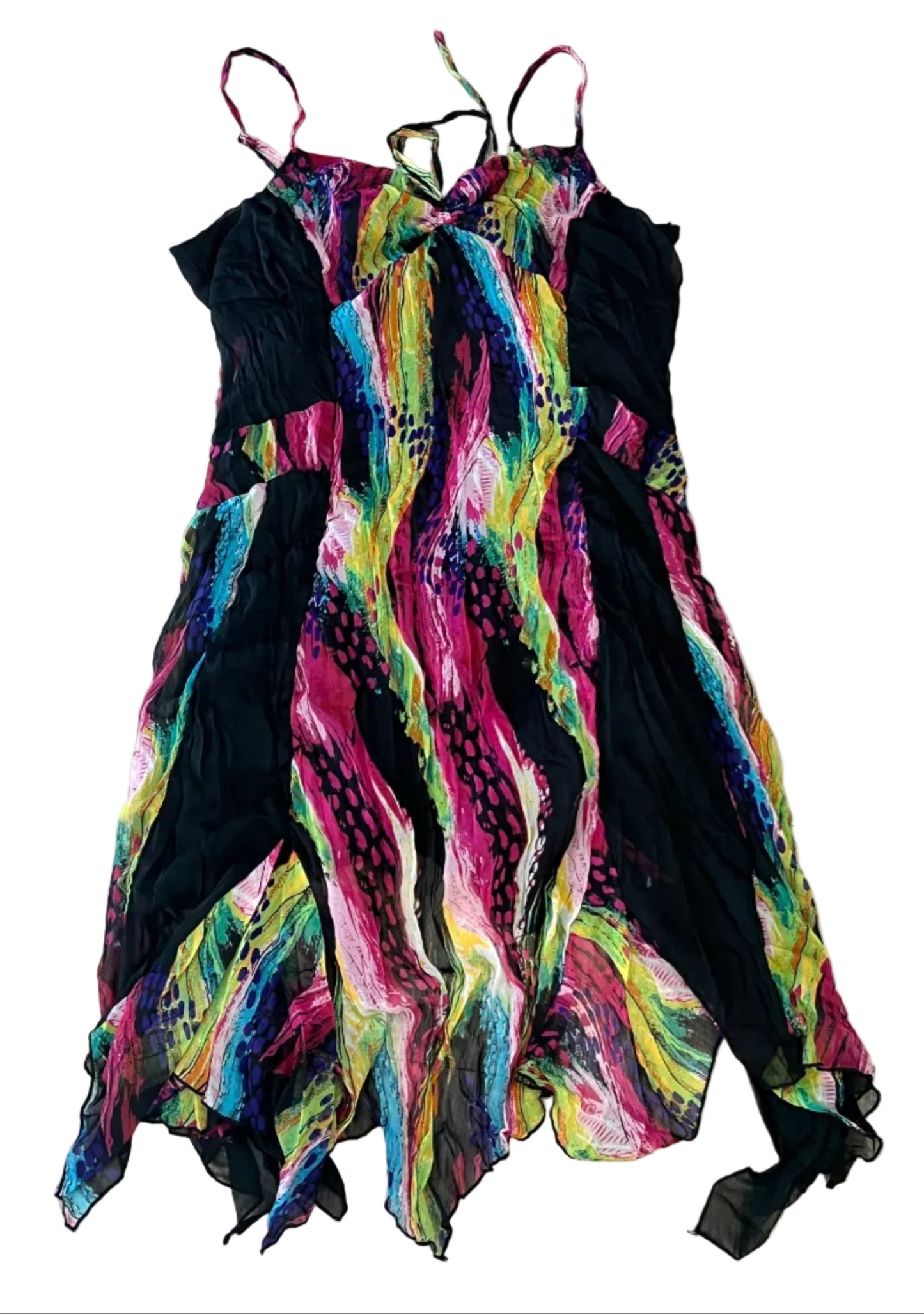 Y2K Black Abstract Colorful Asymmetrical Dress