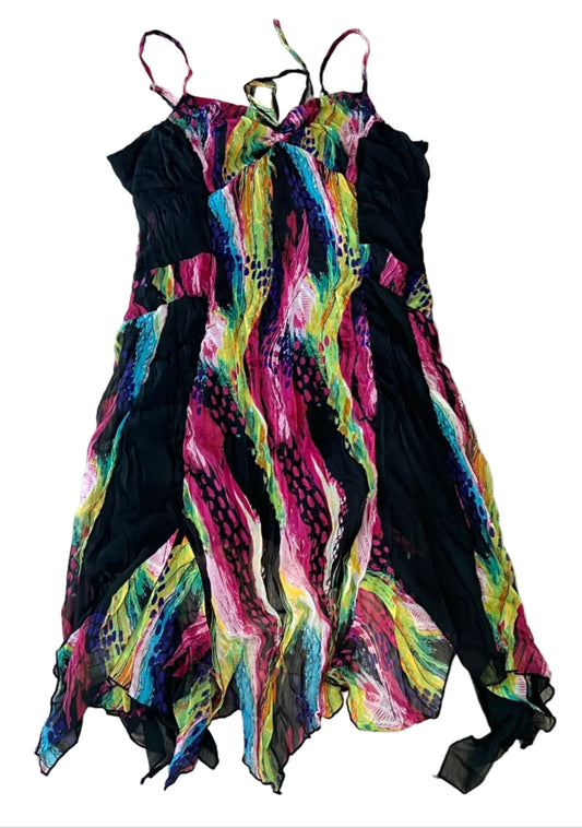 Y2K Black Abstract Colorful Asymmetrical Dress