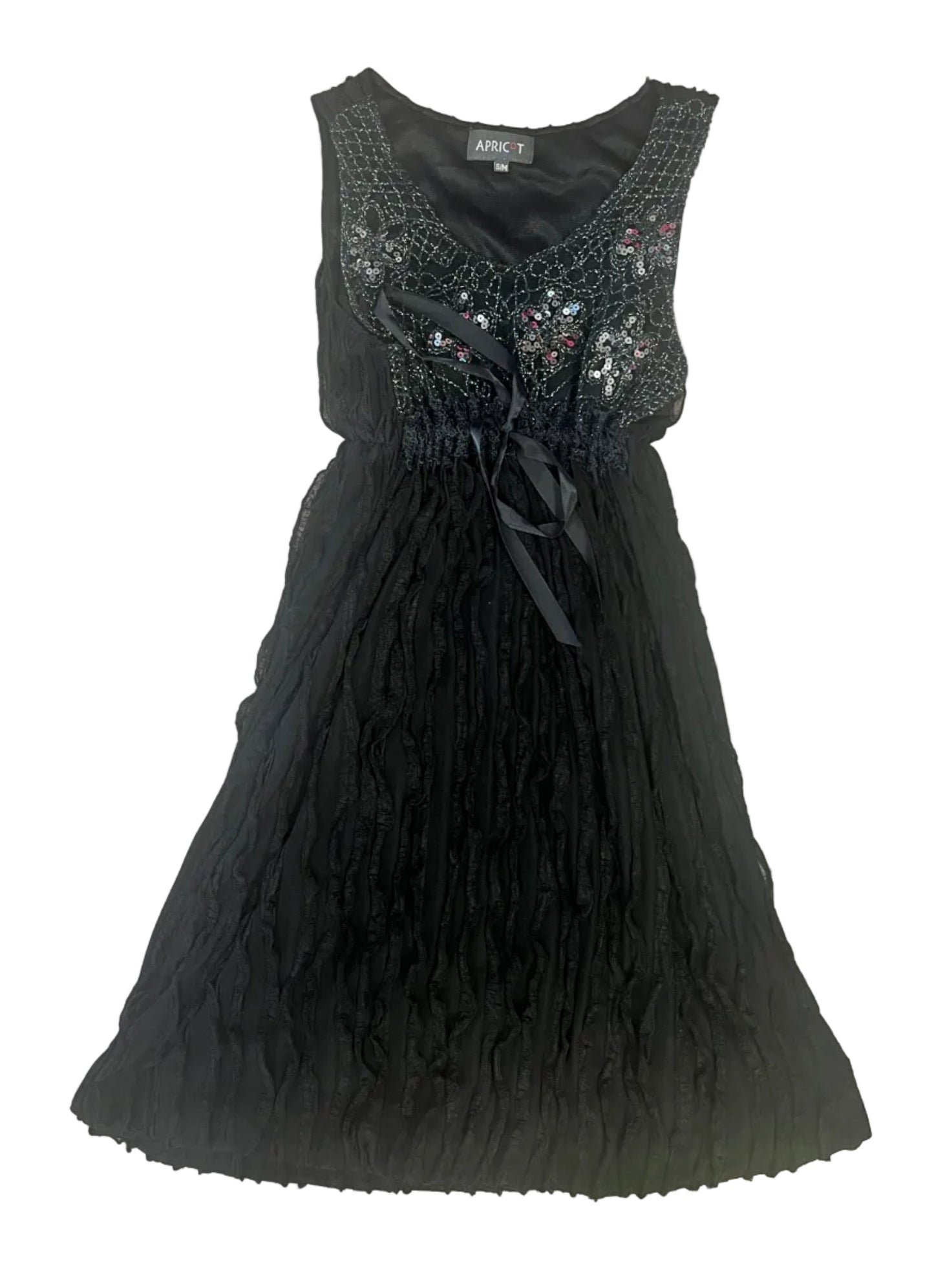 Vintage Apricot Black Sequins Mini Dress