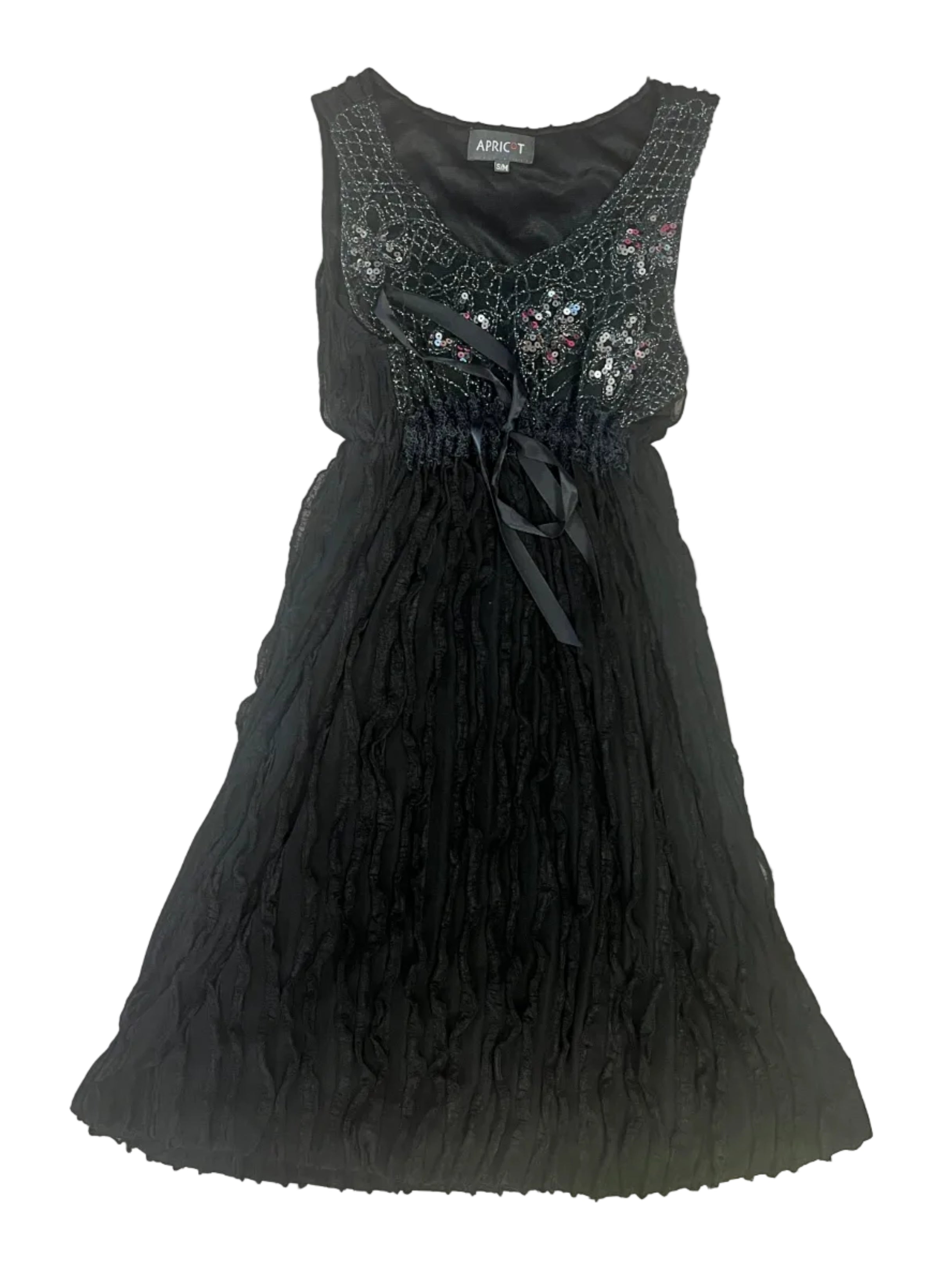 Vintage Apricot Black Sequins Mini Dress