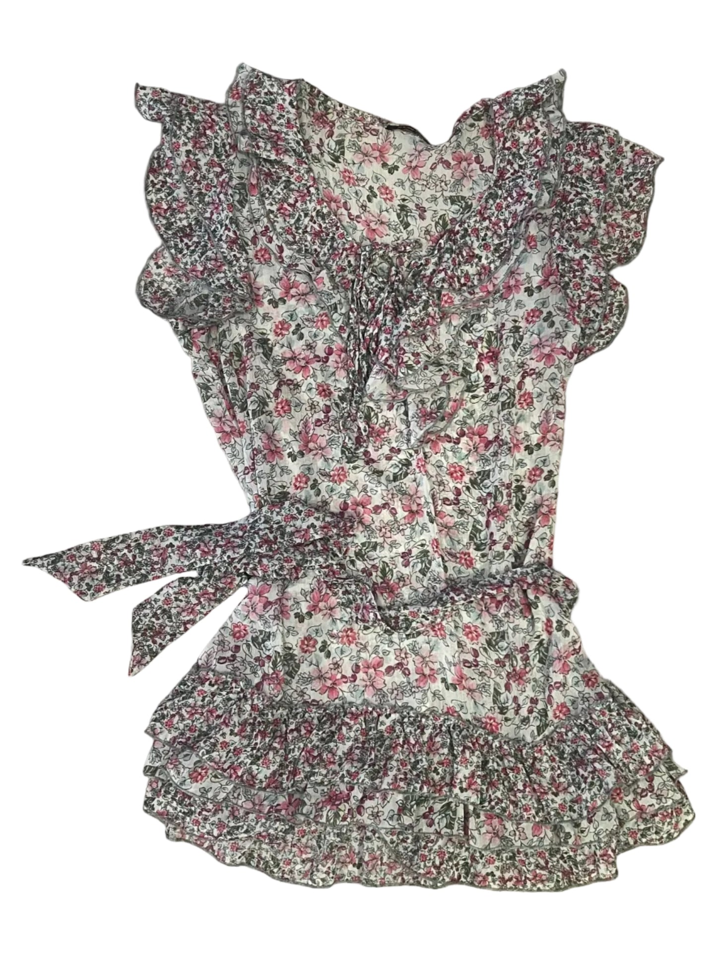 Retro Sheer Floral Mini Ruffle Dress