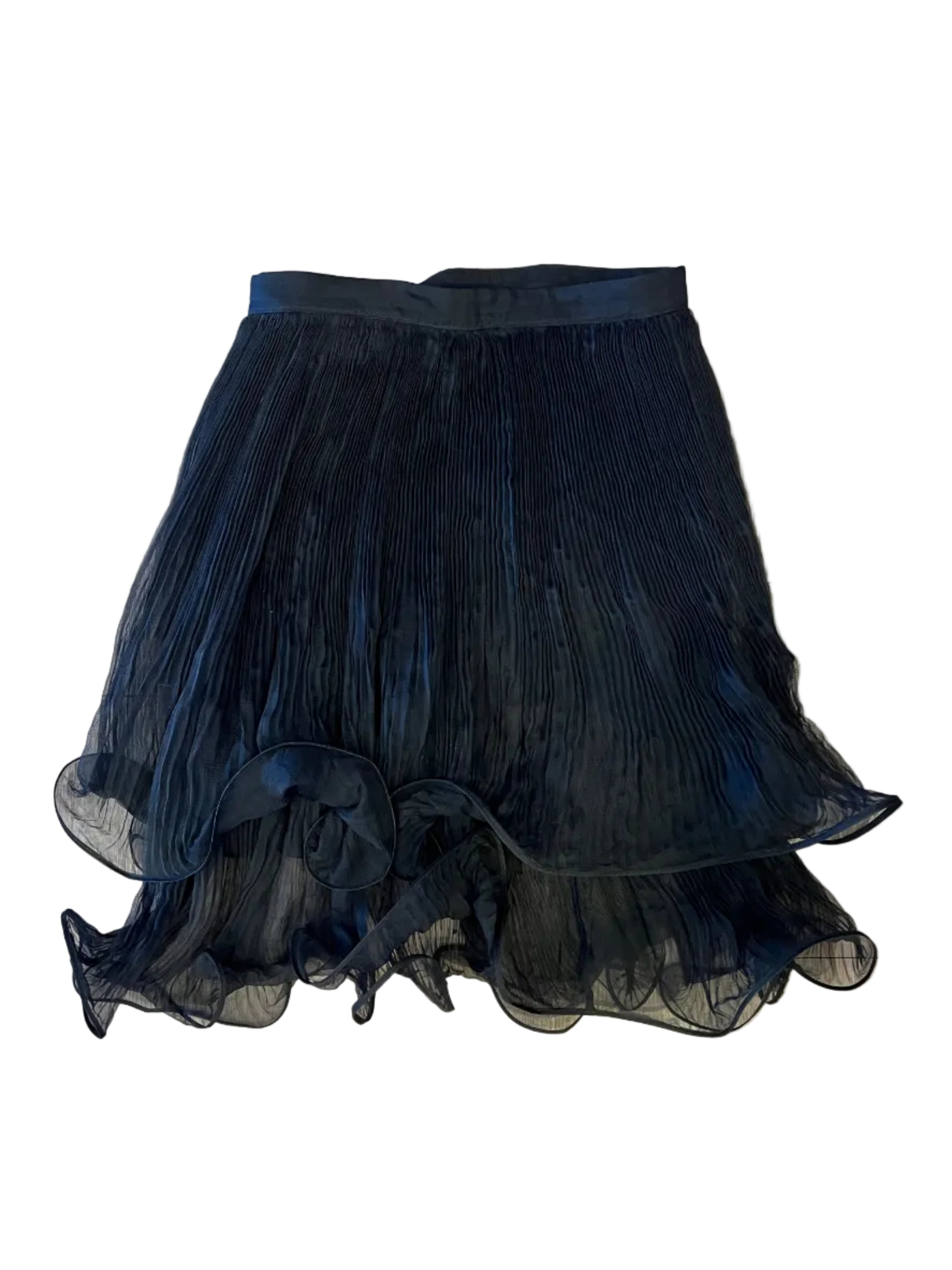 Black Pleaded Sheer Ruffle Layered Skirt