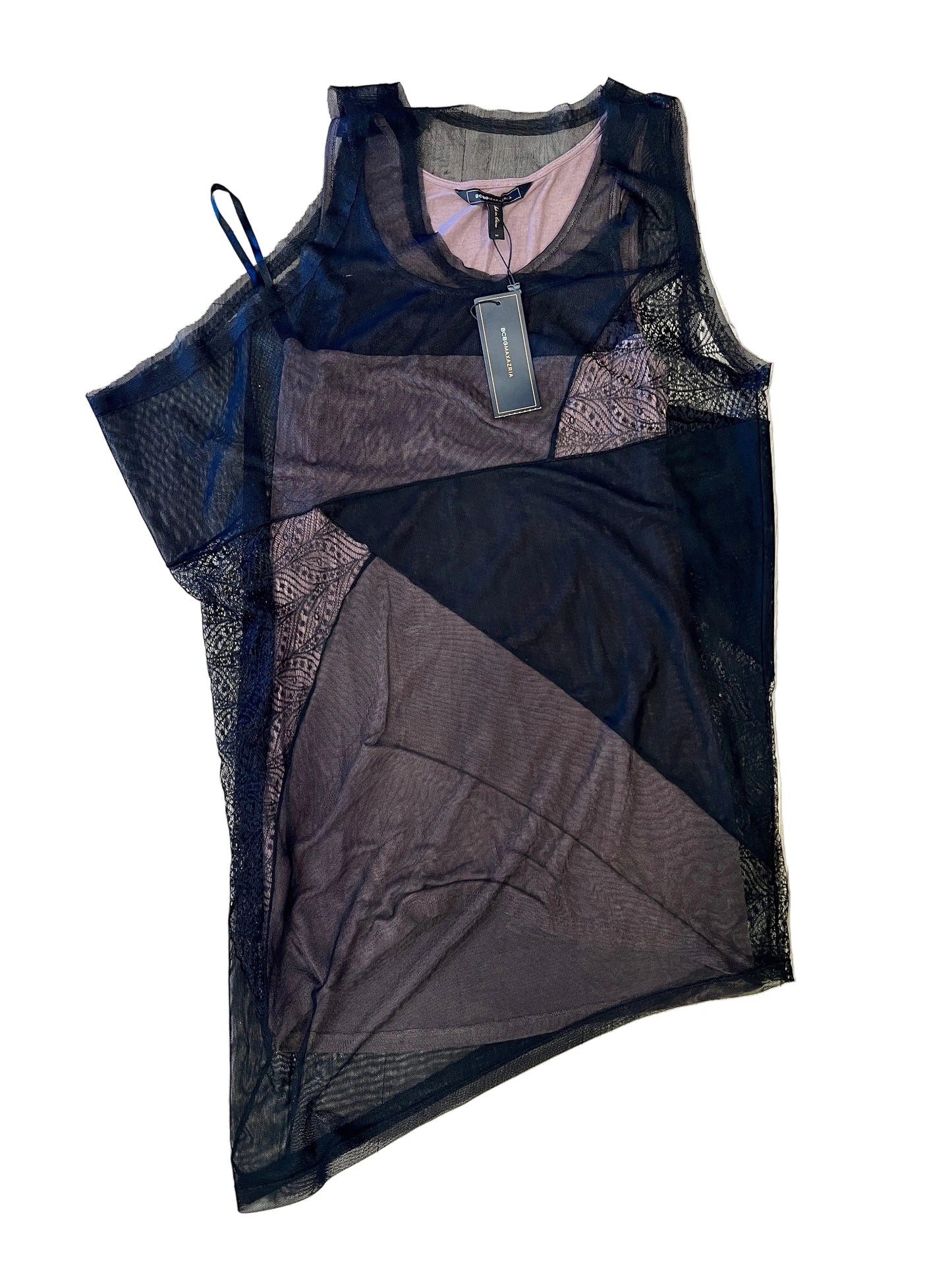 BCBG Max Azria Black Asymmetrical Sheer and Lace Top (NWT)