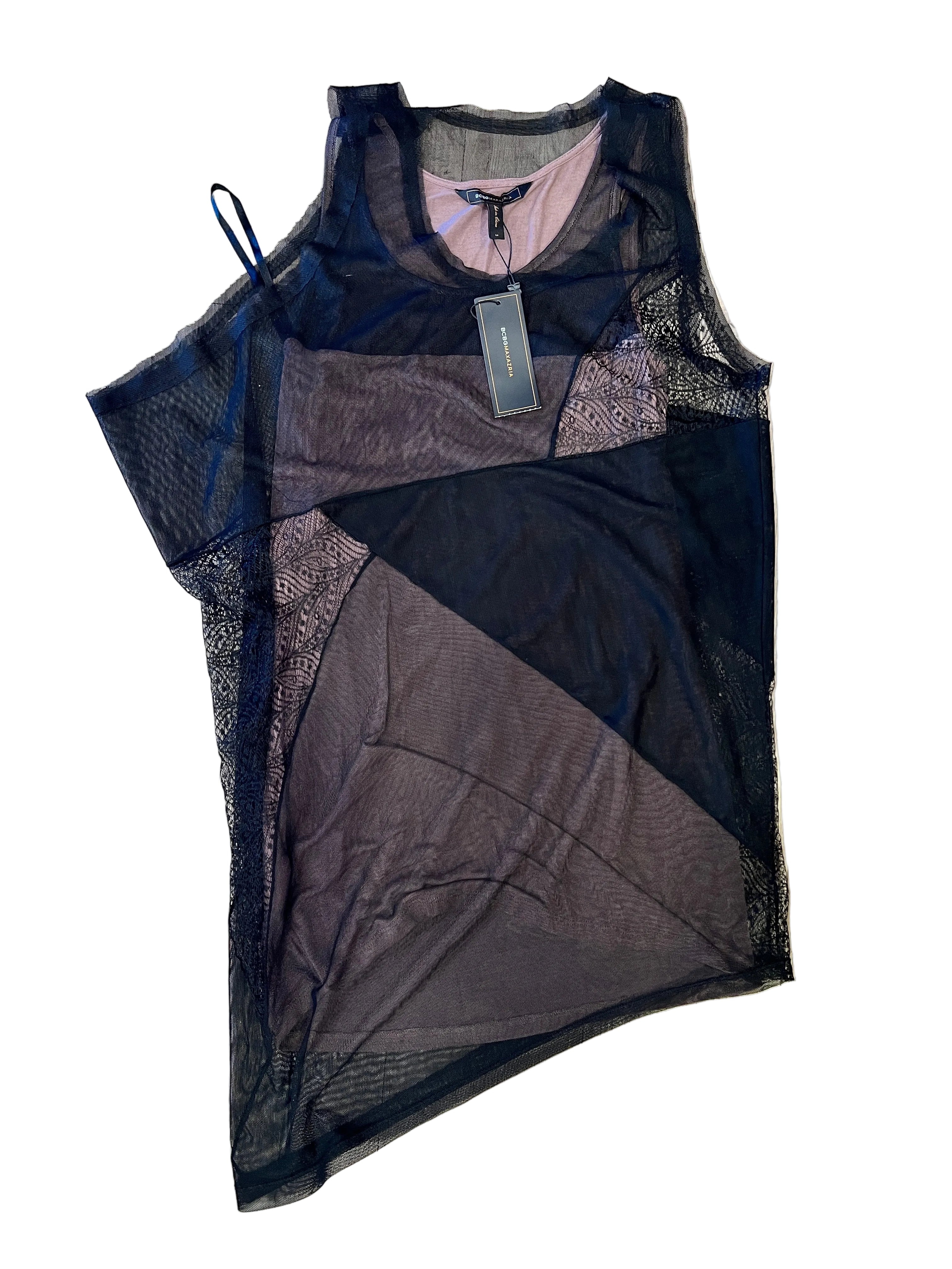 BCBG Max Azria Black Asymmetrical Sheer and Lace Top (NWT)