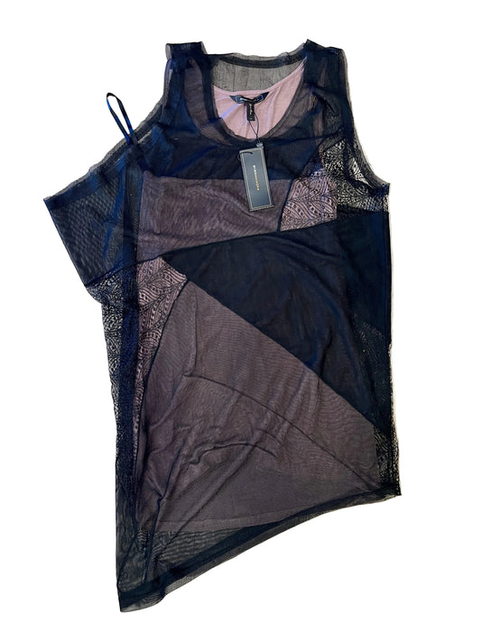 BCBG Max Azria Black Asymmetrical Sheer and Lace Top (NWT)