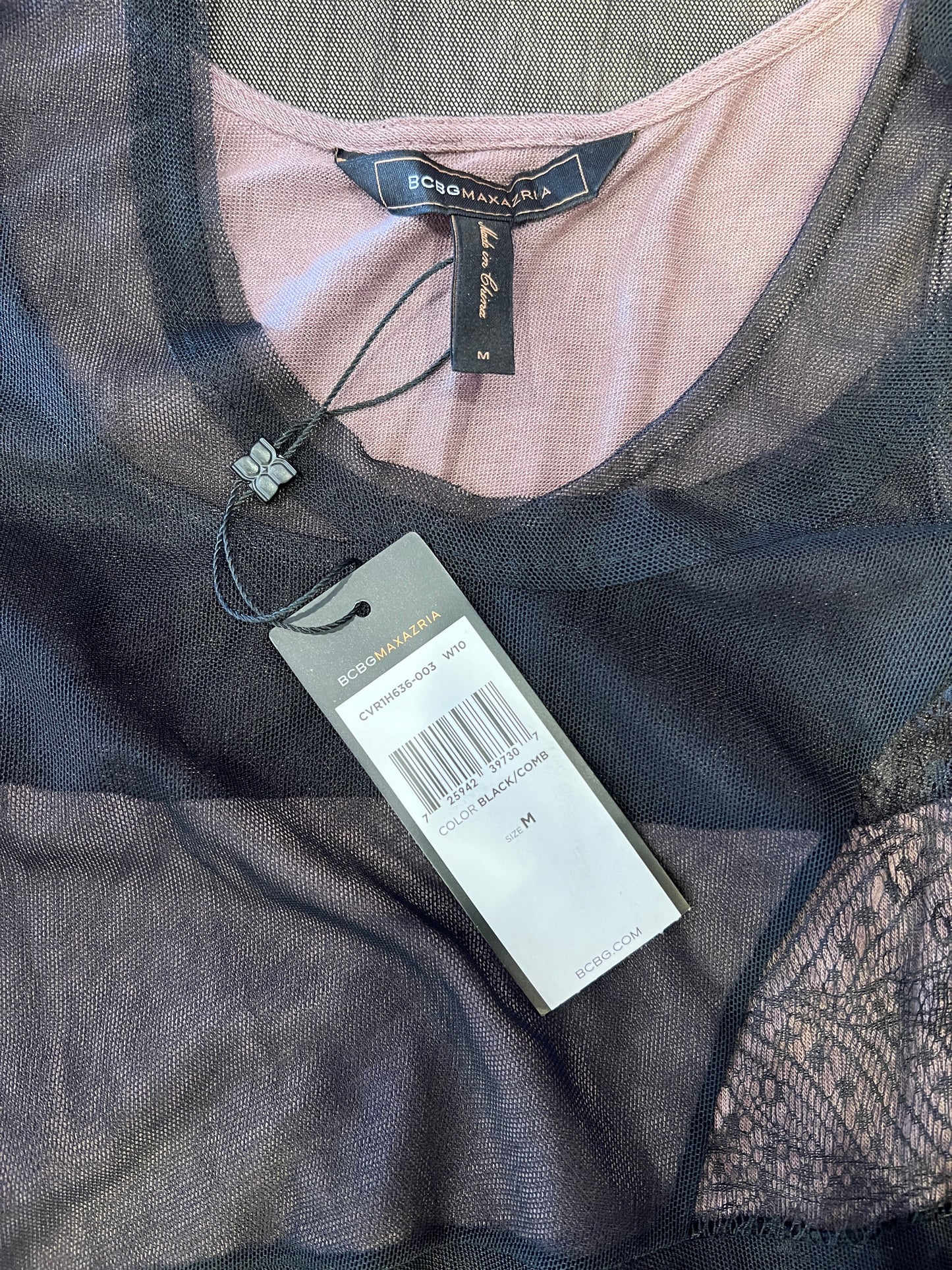 BCBG Max Azria Black Asymmetrical Sheer and Lace Top (NWT)