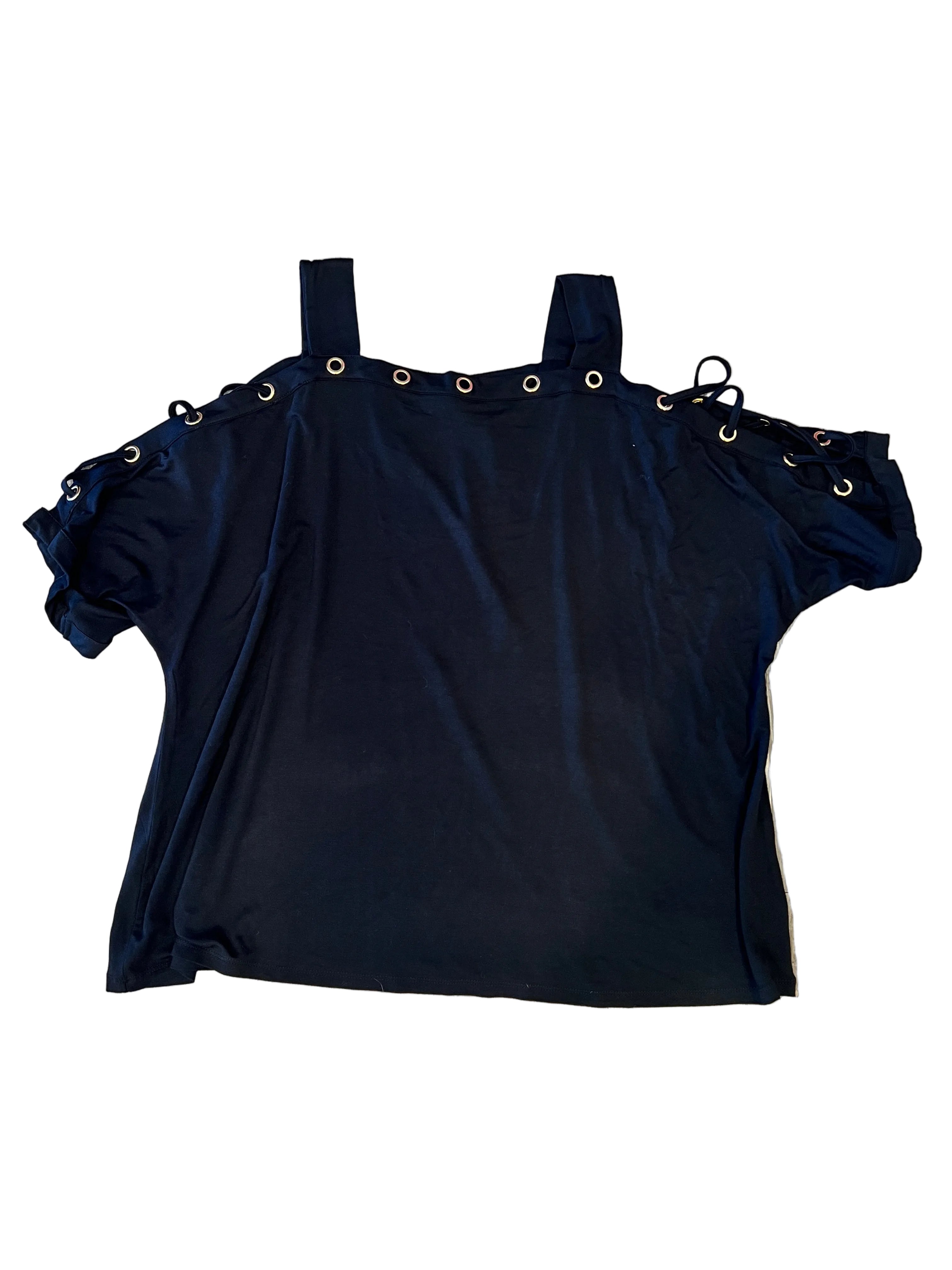 Black Lace-Up Grommet Shoulder Top