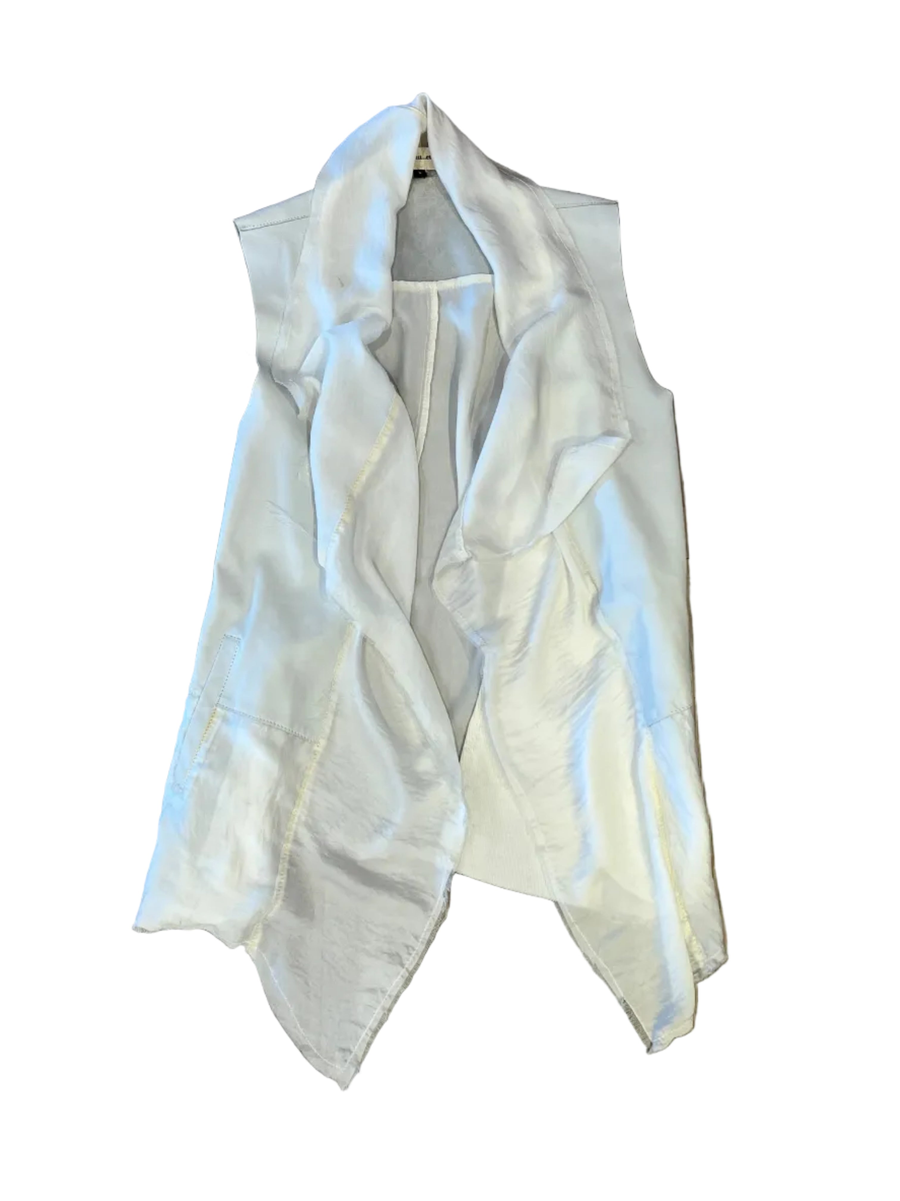 White Satin and Leather Layered Vest