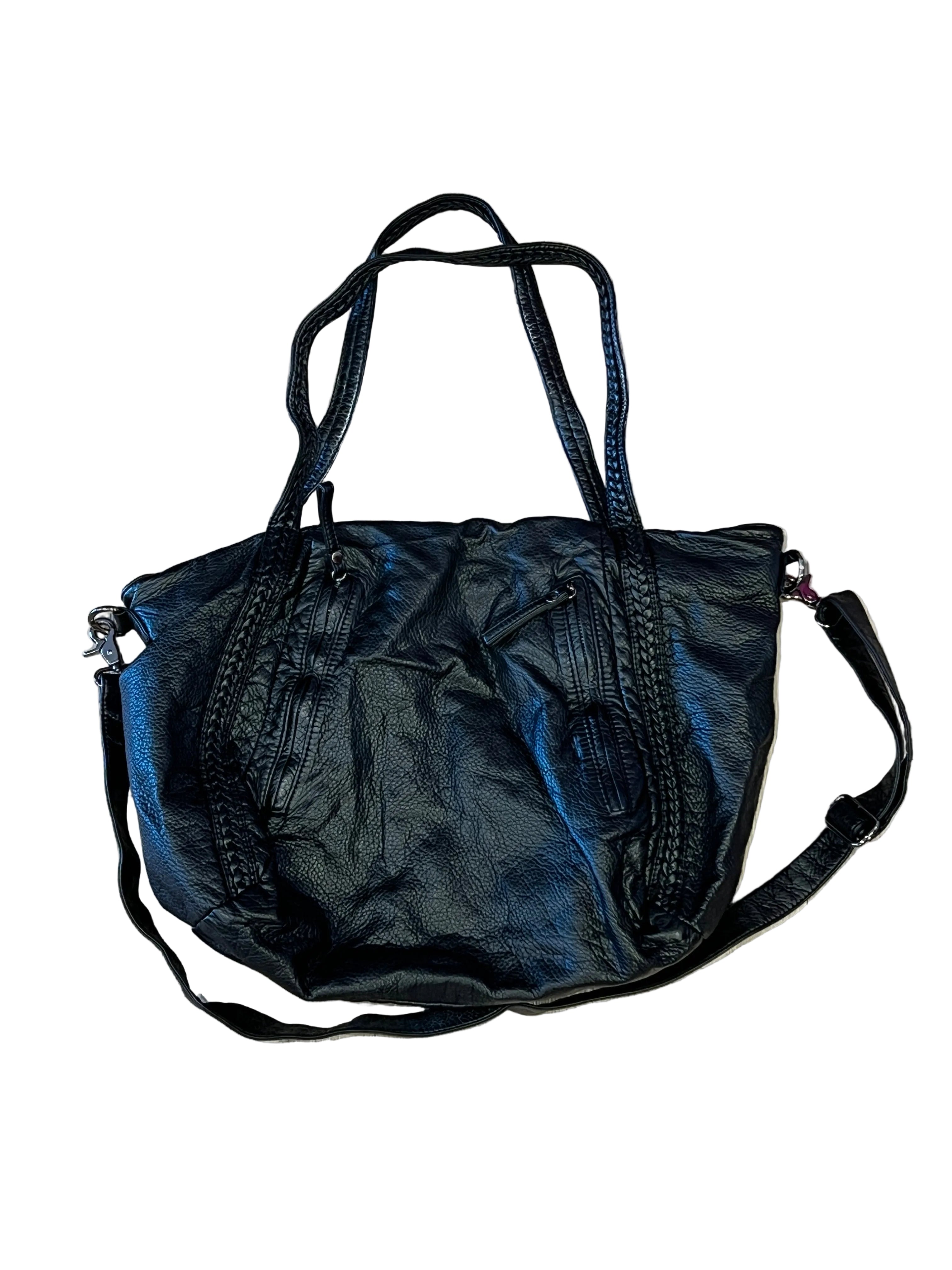 Black Boho Faux Leather Messenger Bag