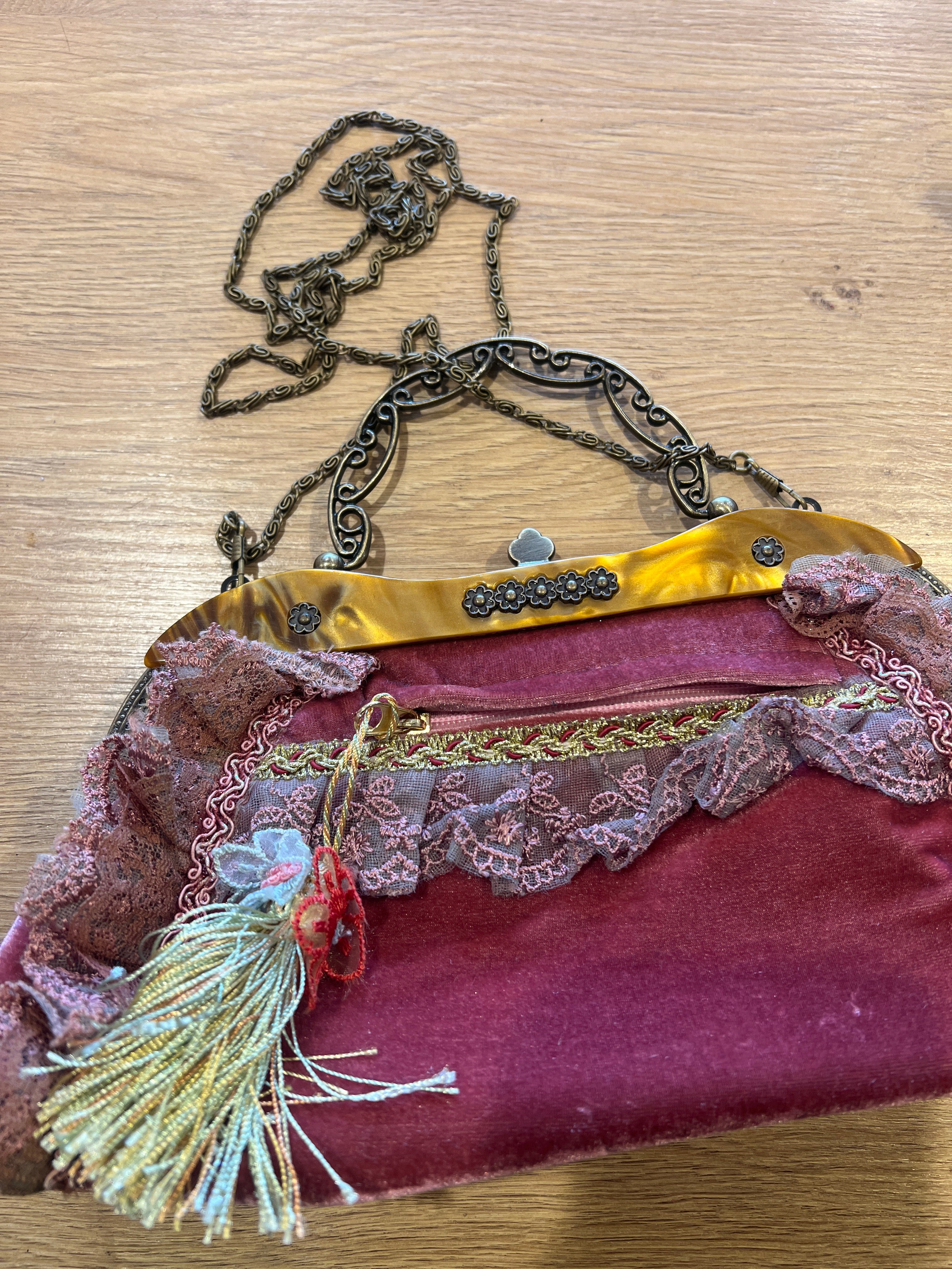 Vintage Dusty Rose Velvet and Lace Clutch