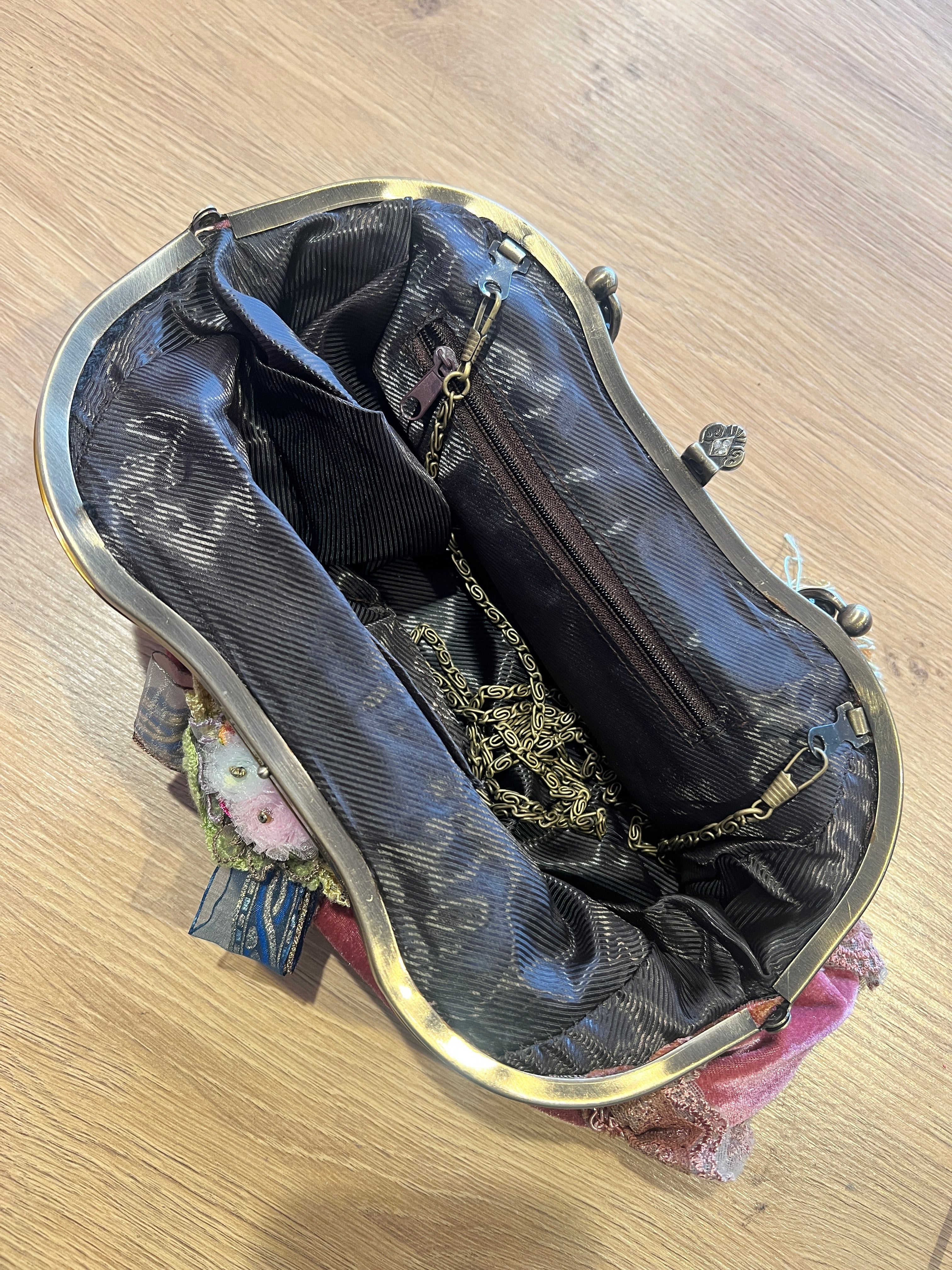 Vintage Dusty Rose Velvet and Lace Clutch