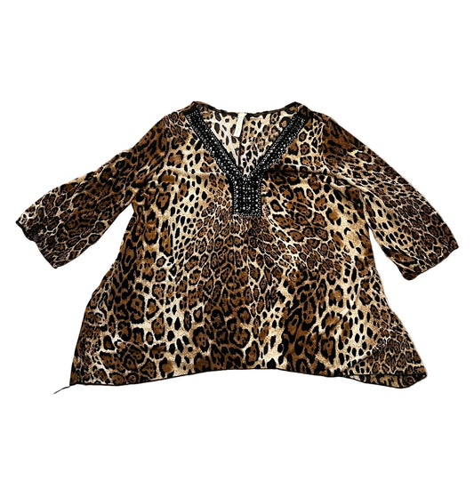 Leopard Top with Beaded Detailing Neckline