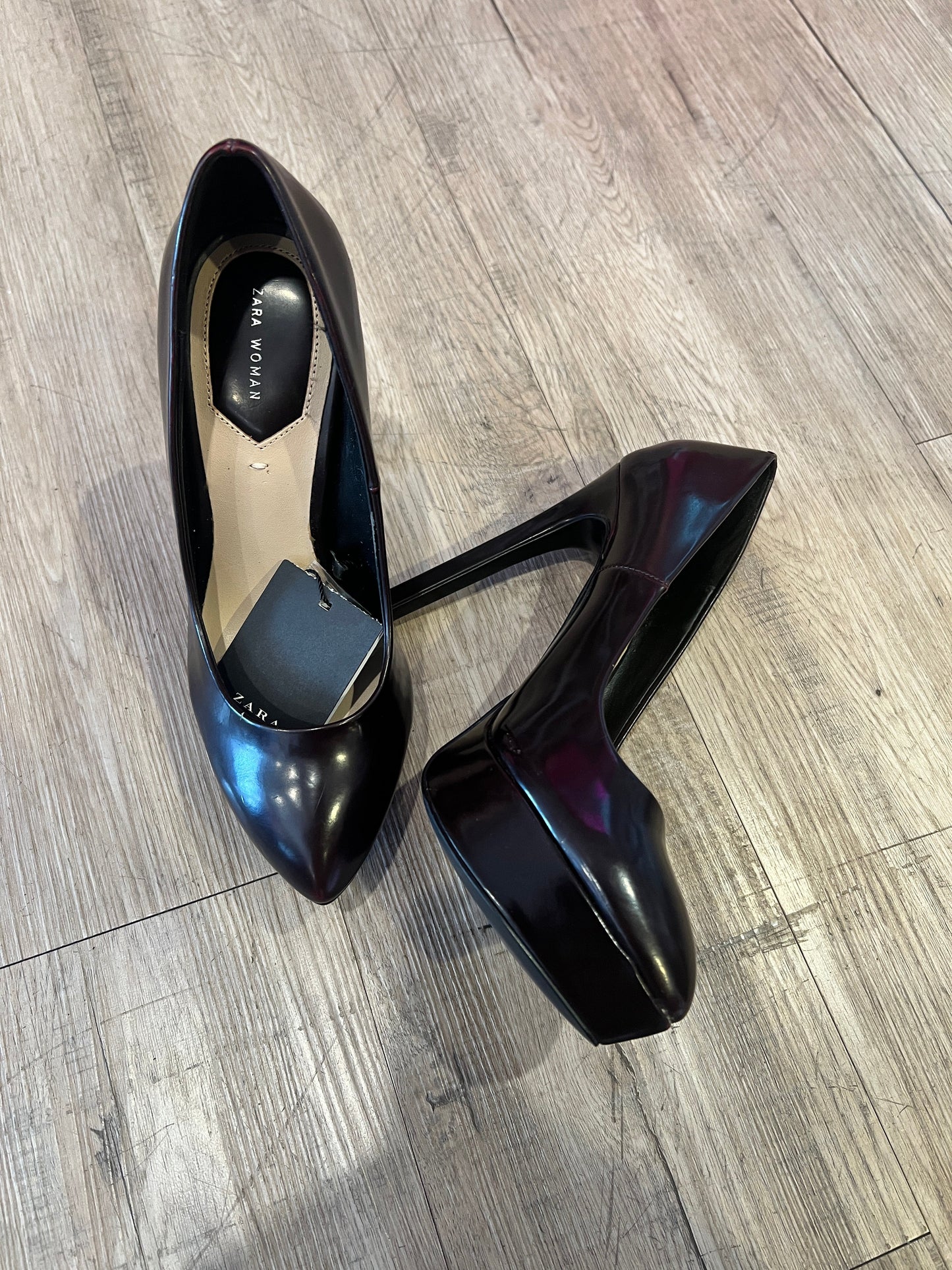 ZARA Woman Black Patent Platform Heels