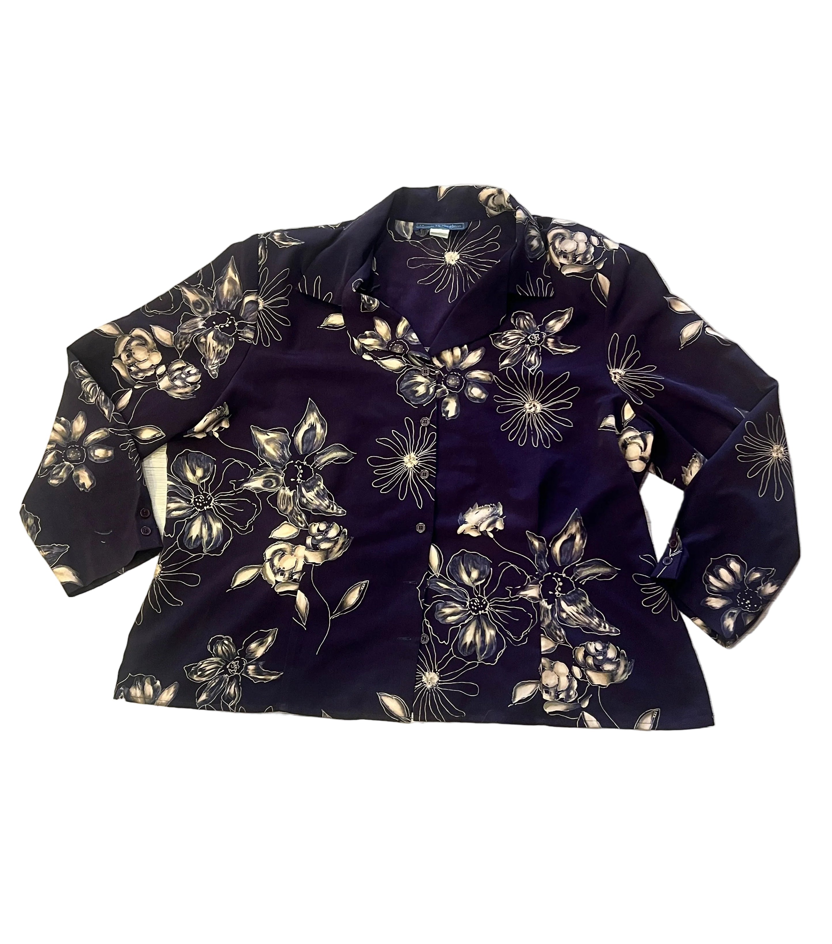 Vintage Floral Plum Button Down Blouse