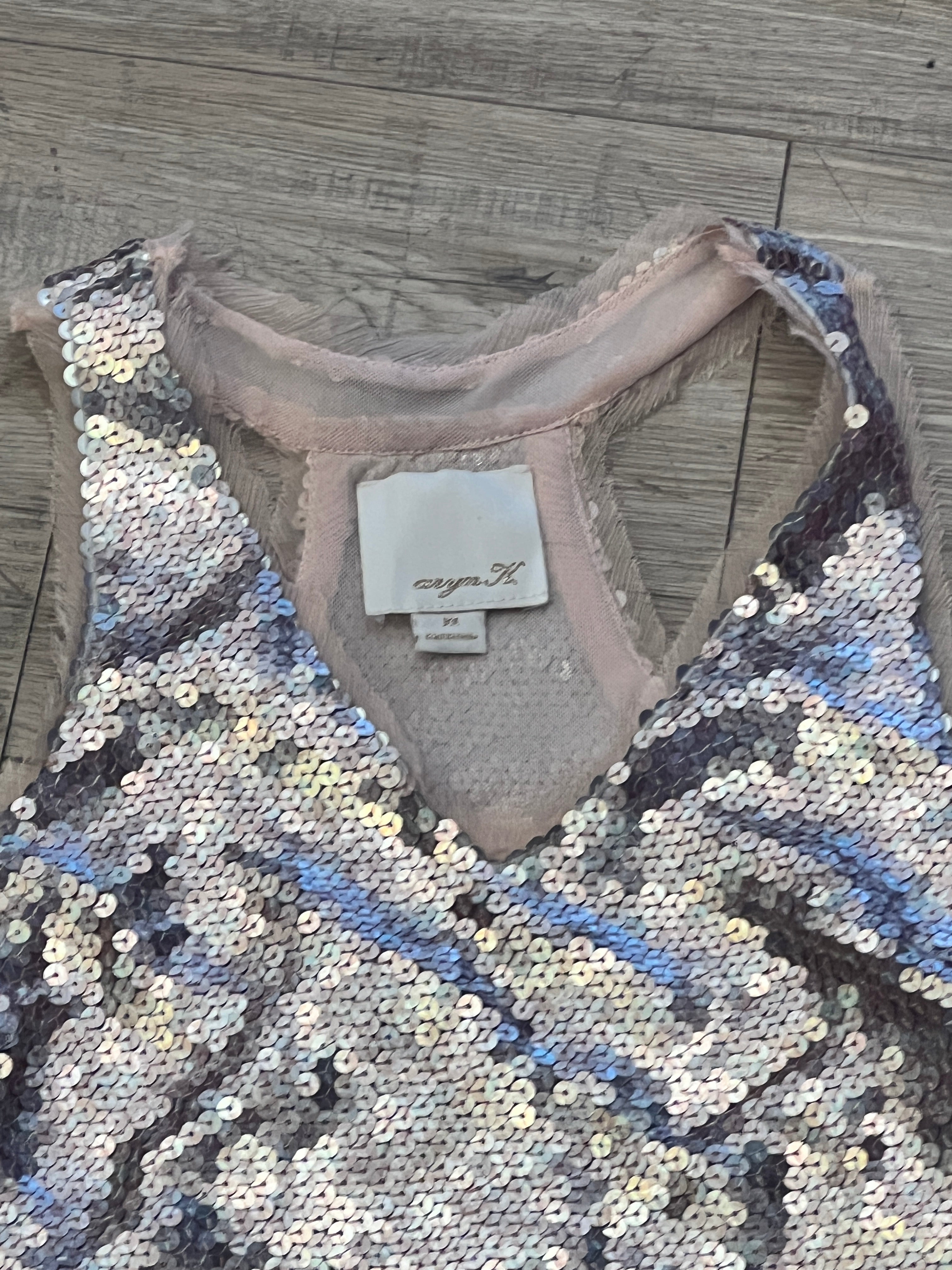 Y2K Aryn K. Champagne Sequin Halter Dress