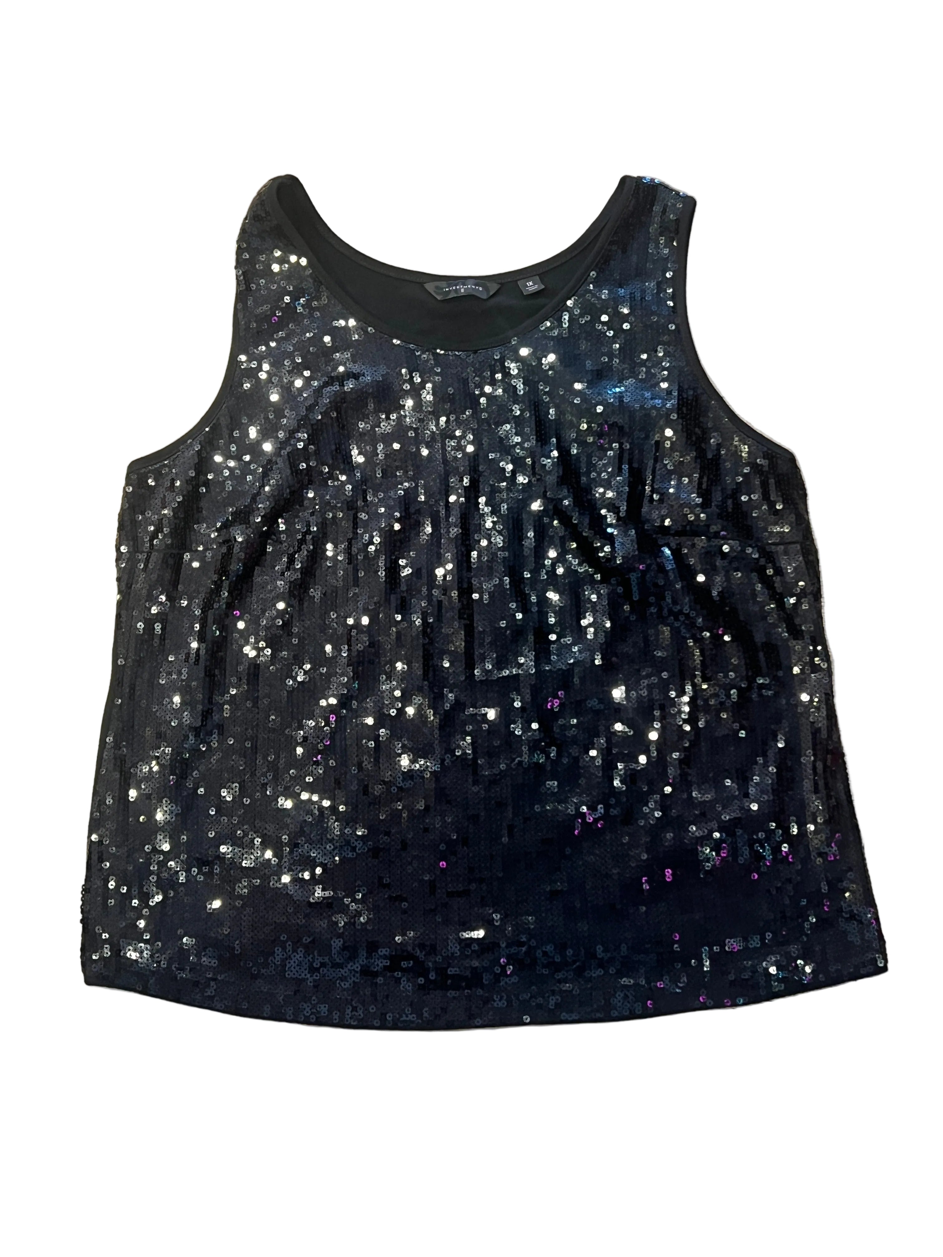 Vintage-Inspired Black Sequin Tank Top