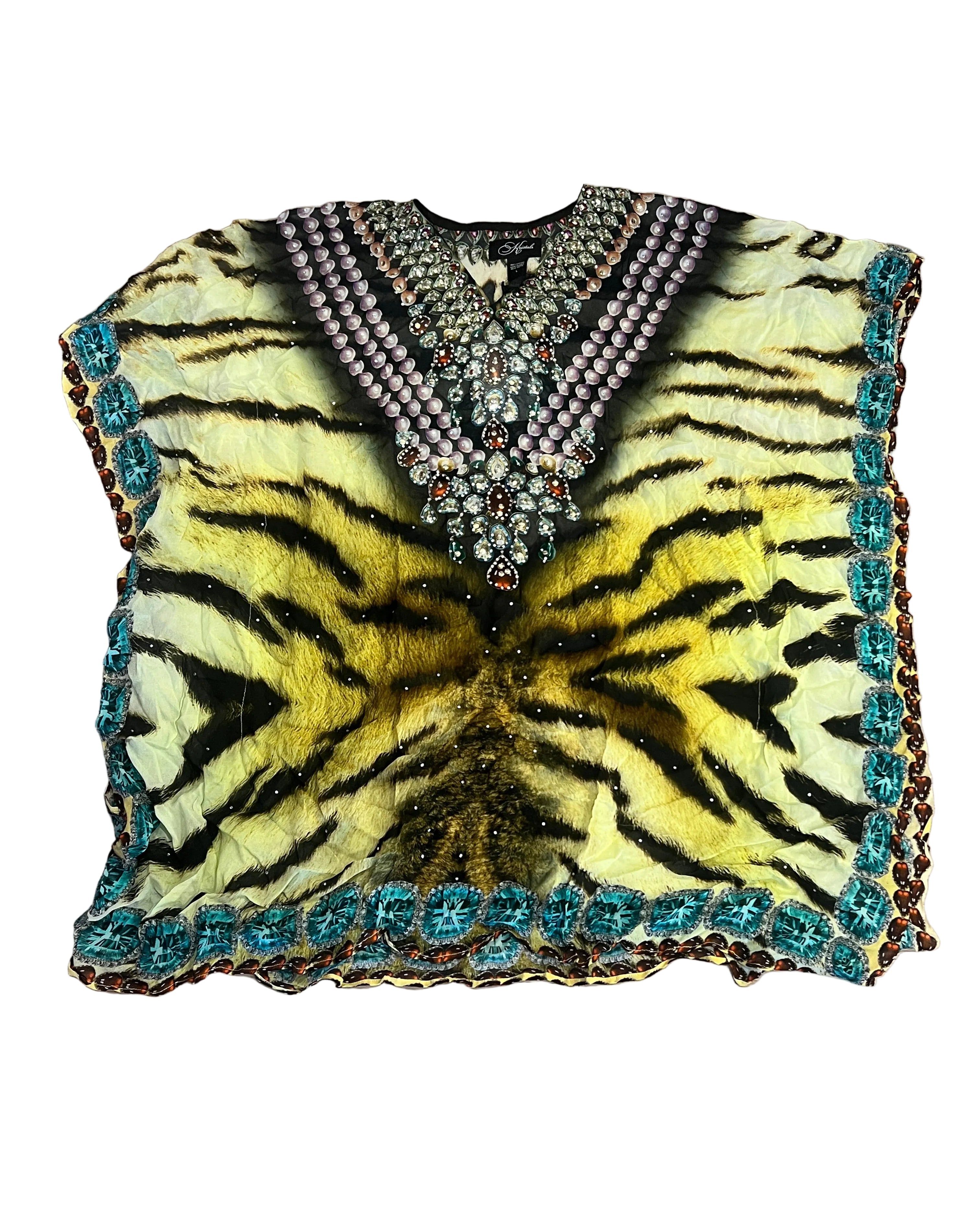 Embellished Tiger Jewel Caftan Top