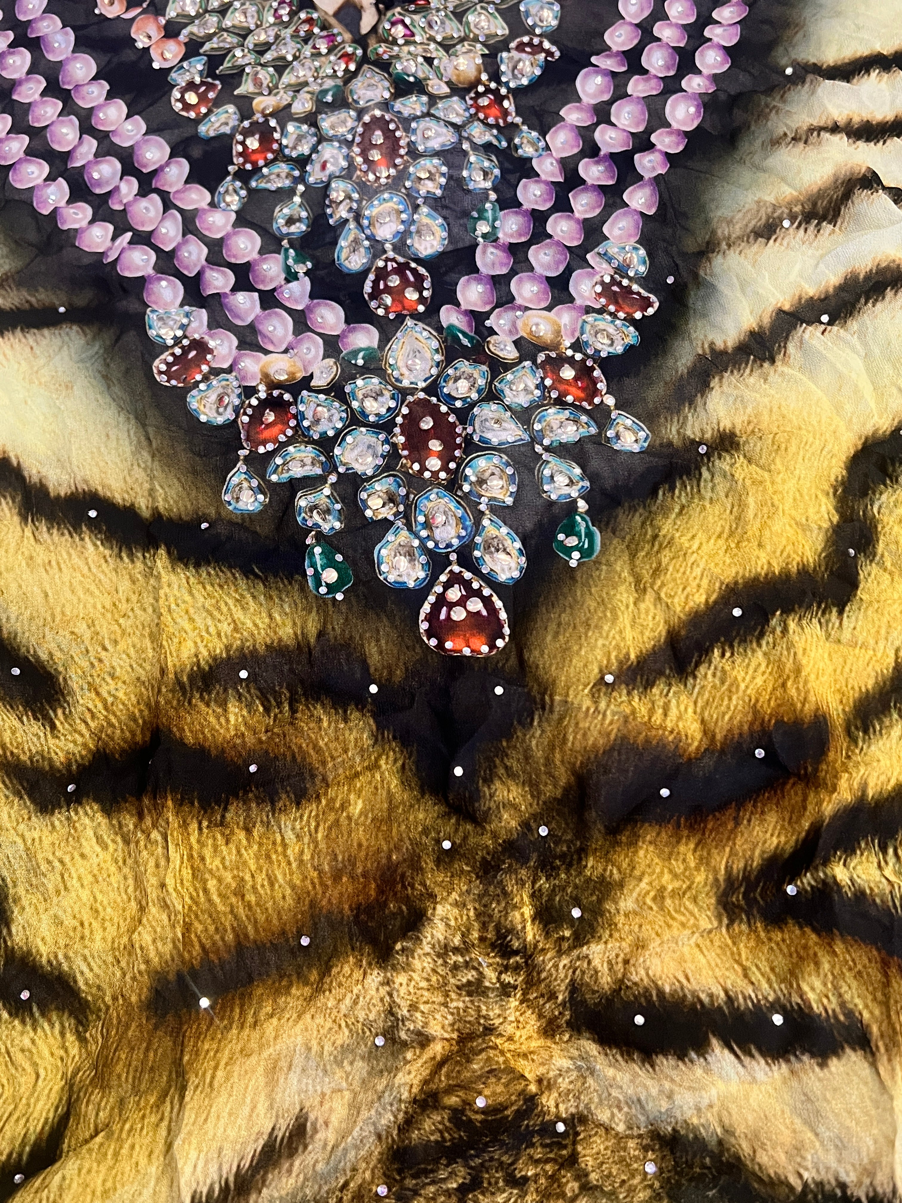 Embellished Tiger Jewel Caftan Top